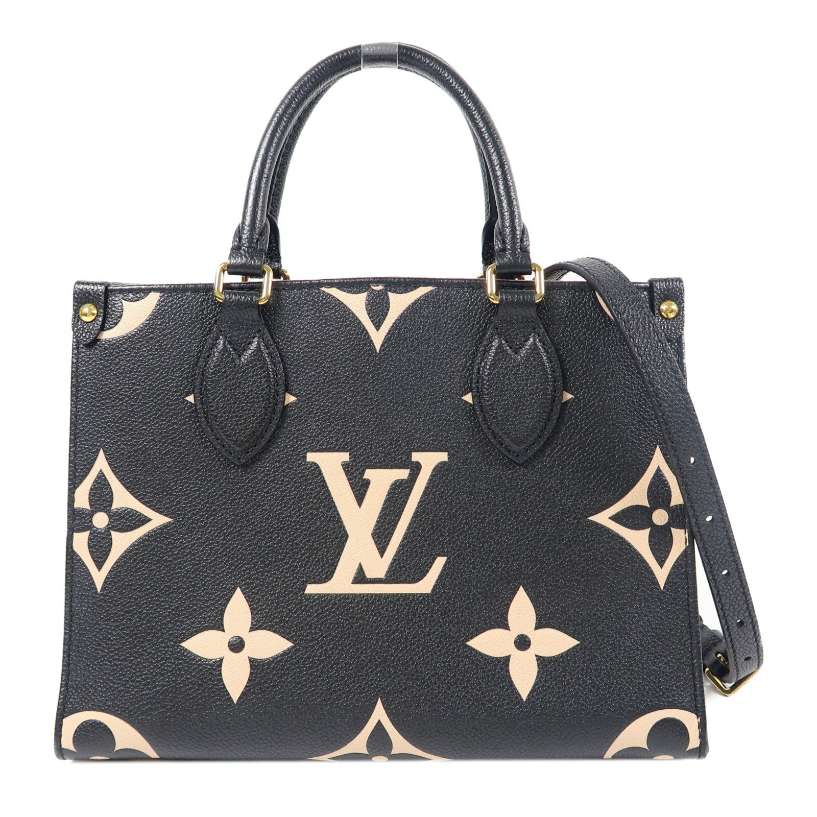 LOUIS VUITTON Monogram Empreinte On The Go金扣手挽肩背兩用袋黑色/米色