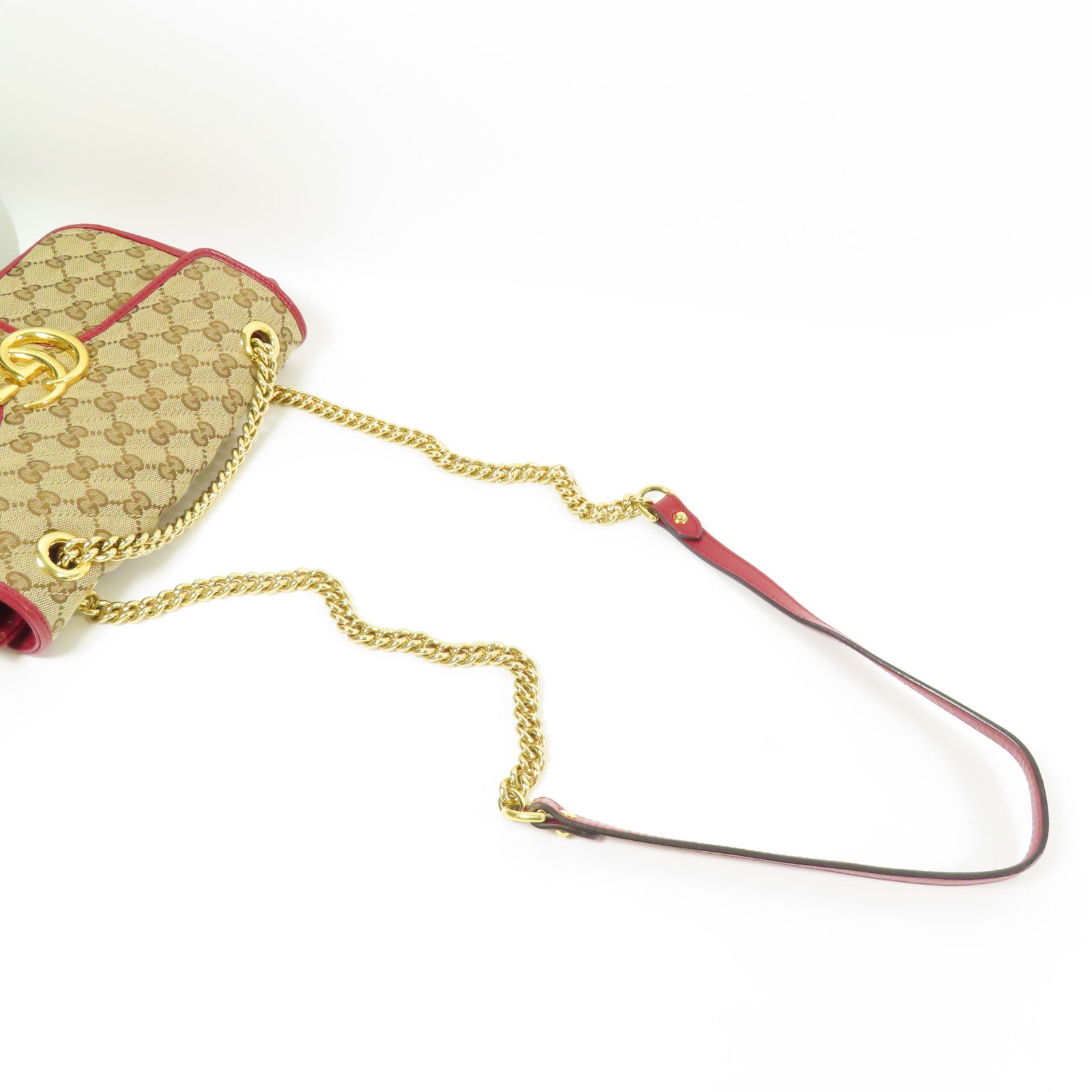 GUCCI GG GHW Marmont Bag Chain Shoulder Bag GG Canvas Brown Red