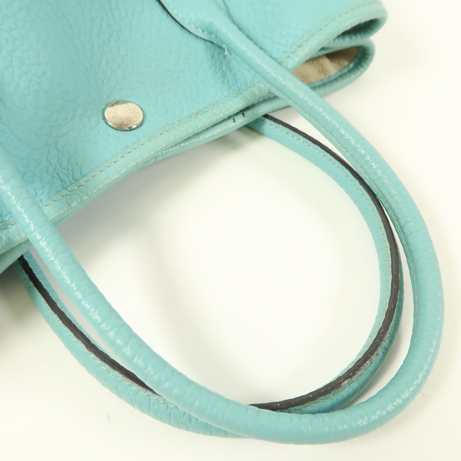HERMES Country皮革Garden Party TPM銀扣手挽袋3P Bleu Atoll