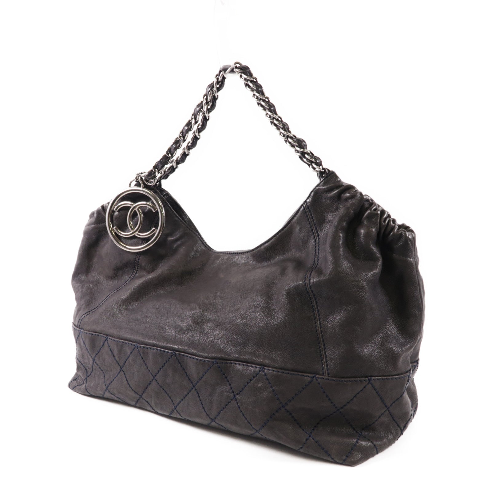 CHANEL 牛皮皮革Chain Shoulder銀扣鏈帶肩背袋