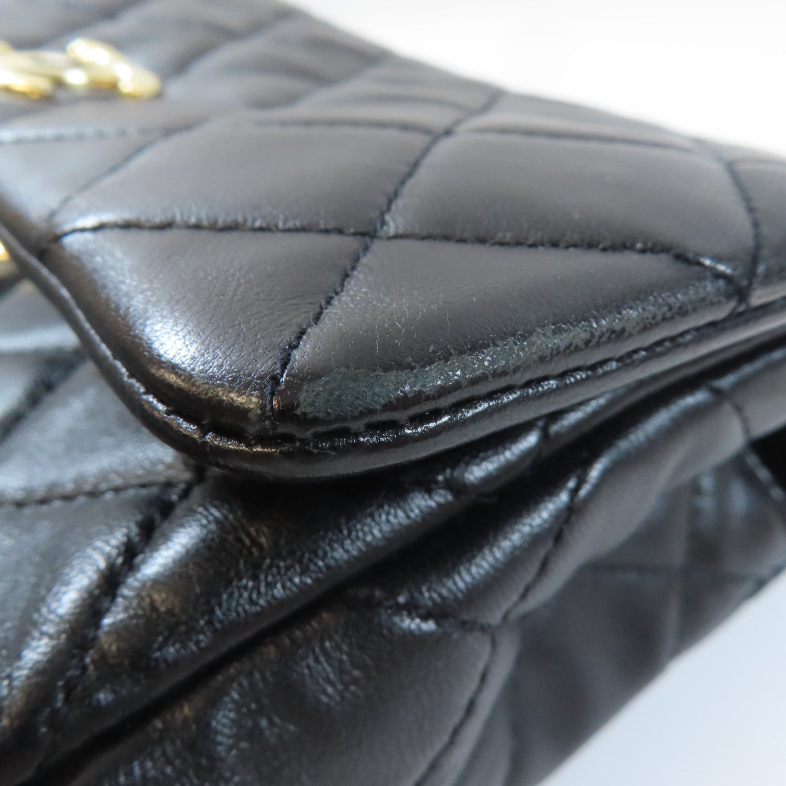 CHANEL 菱格羊皮皮革Chain Shoulder金扣鏈帶肩背袋黑色
