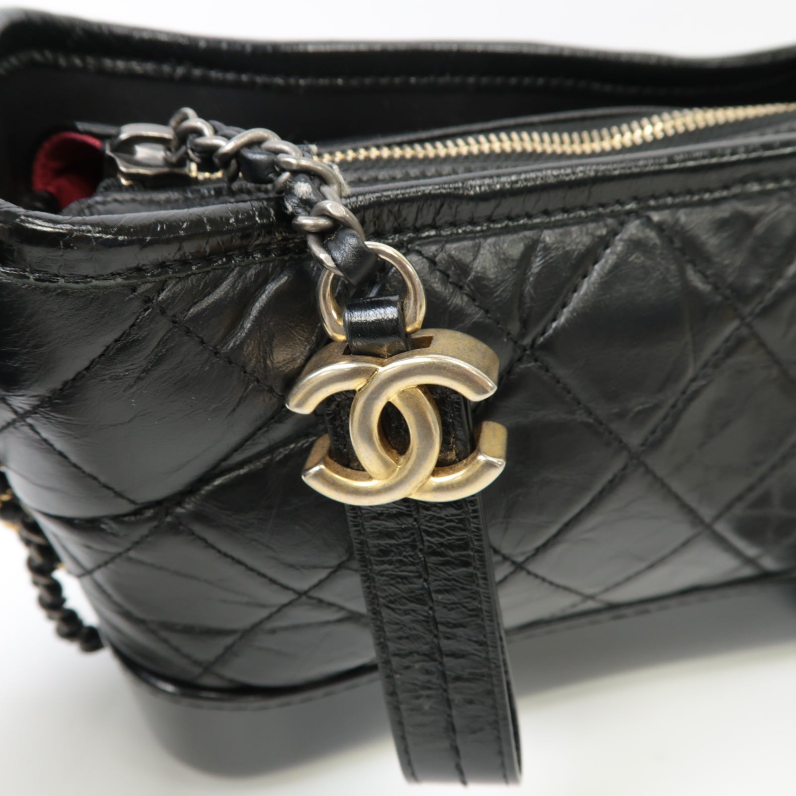 CHANEL 【激減優惠】菱格Aged Calf皮革Gabrielle Small金/銀扣鏈帶肩背袋黒色