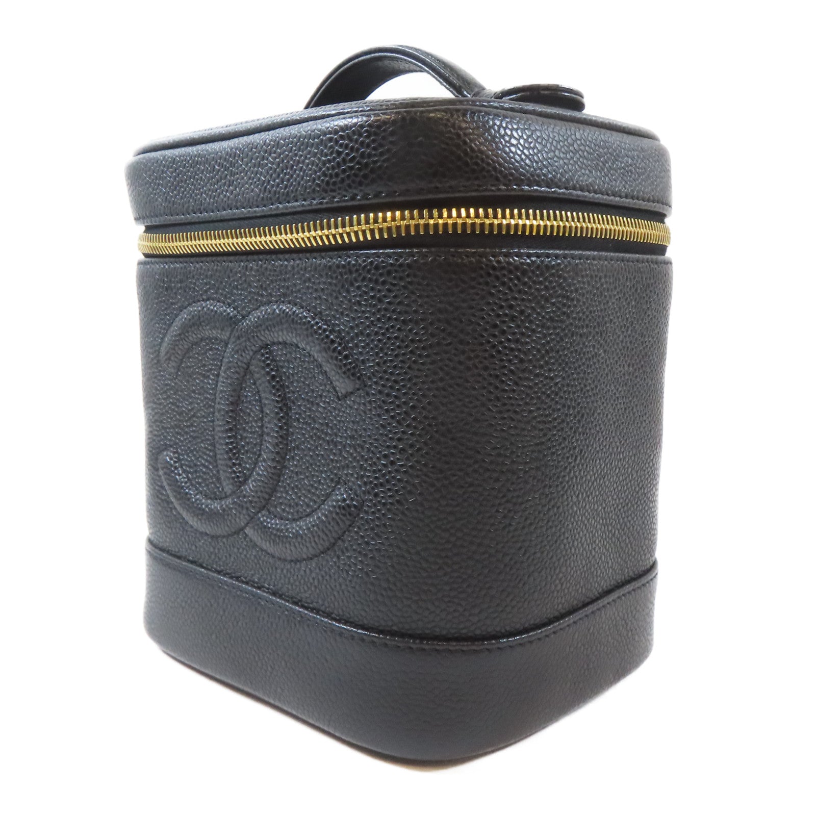 CHANEL Caviar皮革Vintage Vanity Case金扣手挽袋黑色