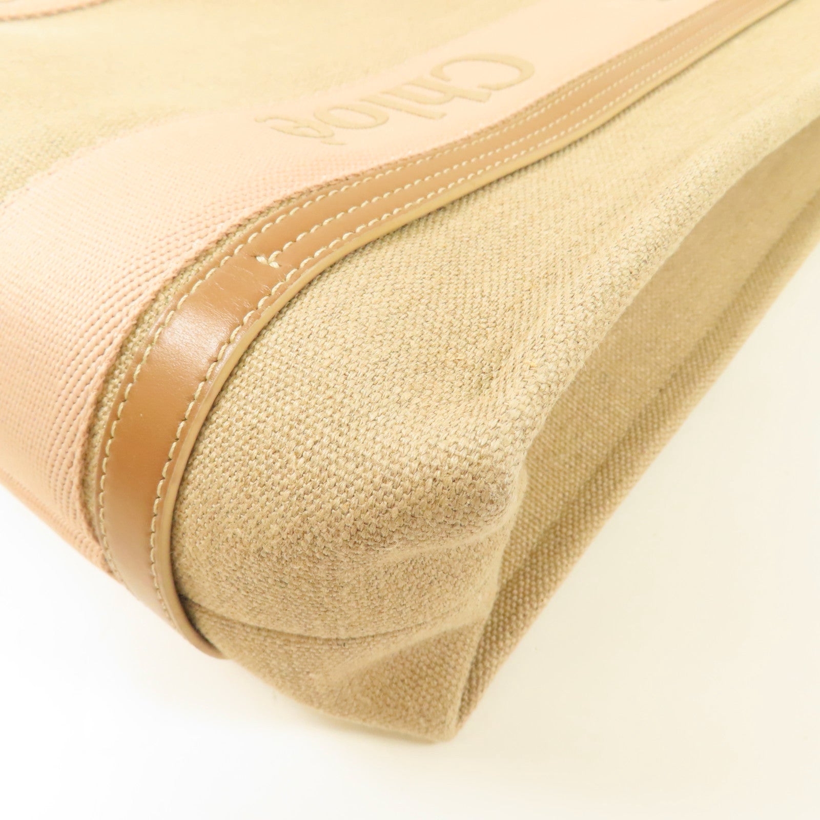 Chloe Woody Tote Bag Canvas Pink/Beige