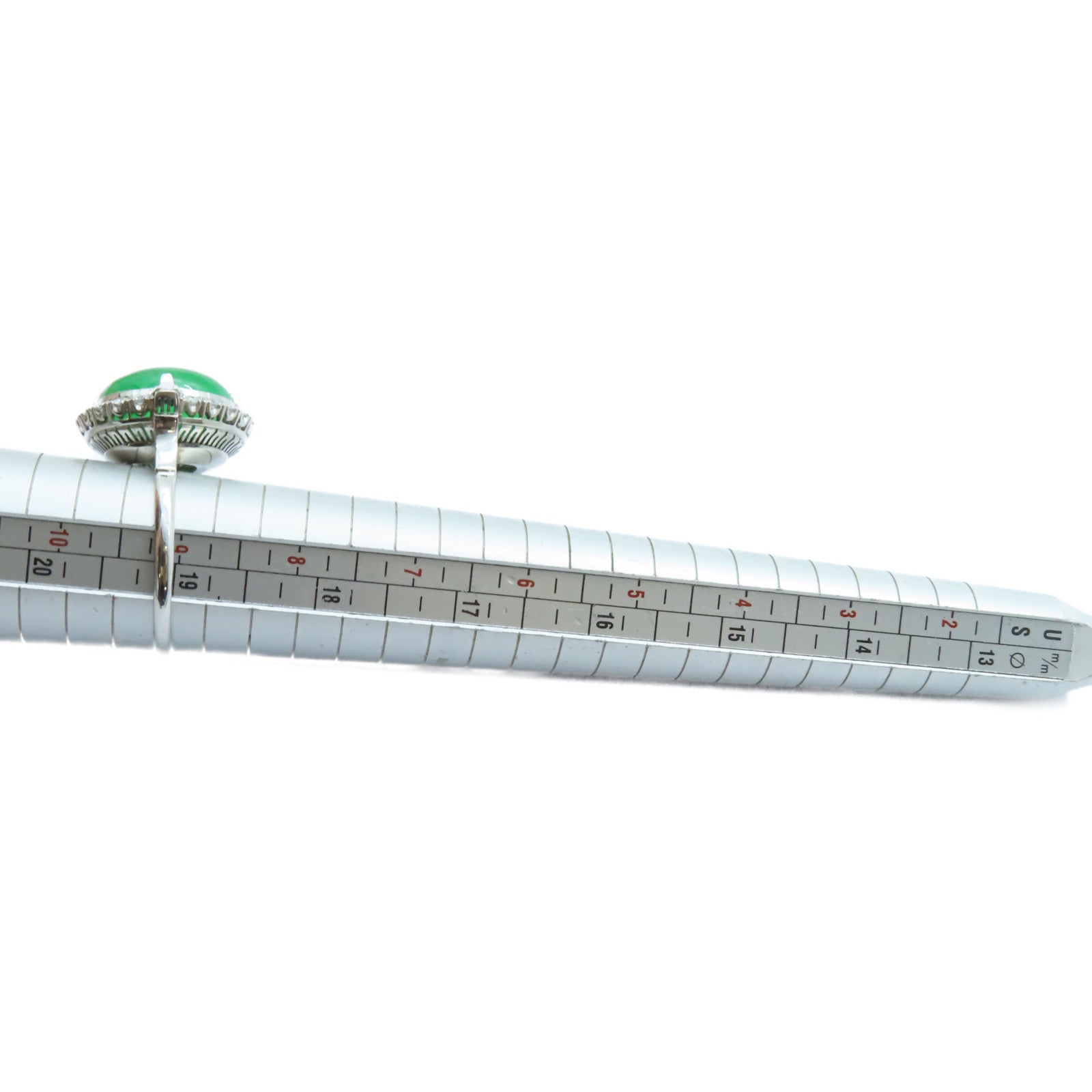JEWELRY PT750鉑金Jade Diamond Ring 8.4ct翡翠/0.59ct鑽石戒指US#9