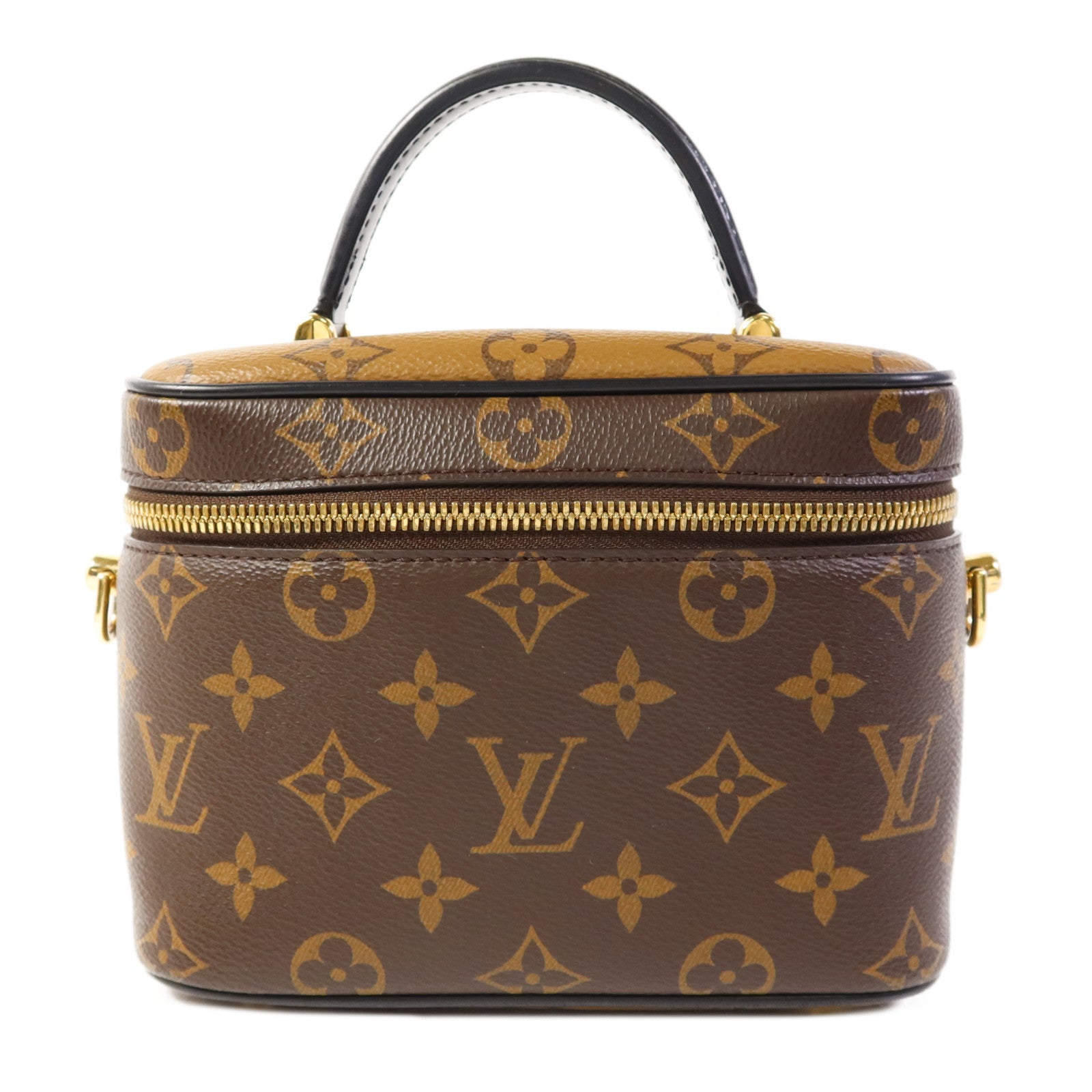 LOUIS VUITTON Monogram Reverse Vanity PM金扣手挽肩背兩用袋棕色