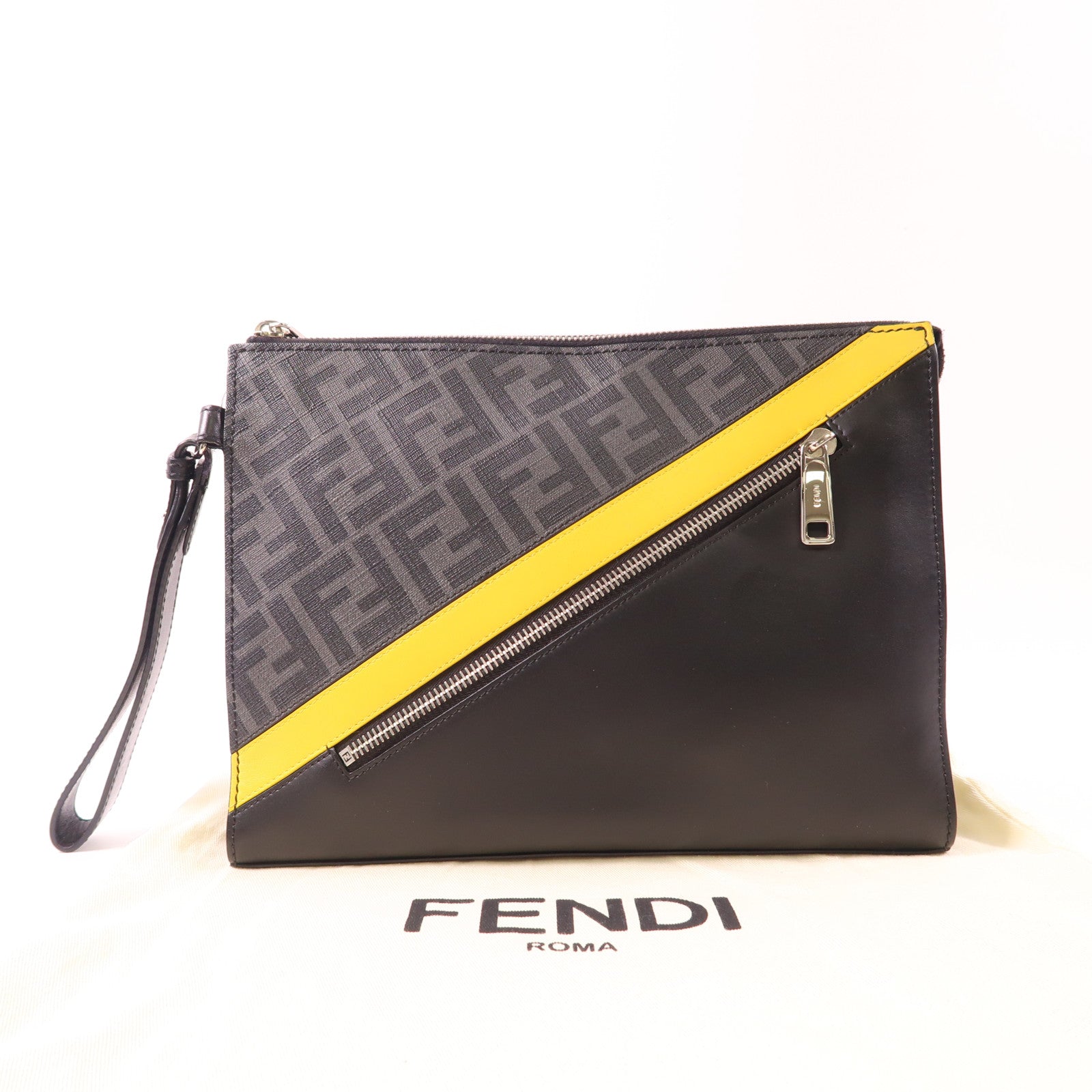 FENDI 塗層帆布Pouch銀扣手拿包
