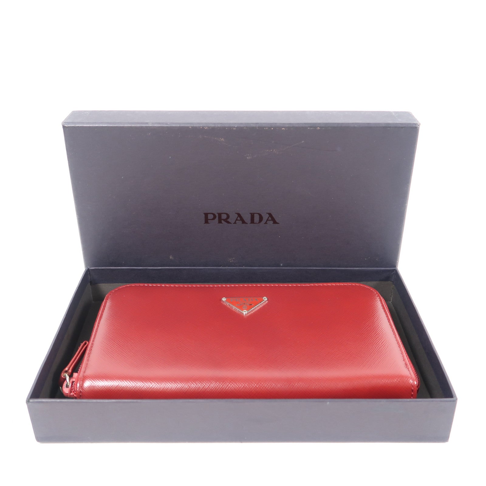 PRADA Saffiano皮革Long Wallet銀扣長錢包紅色