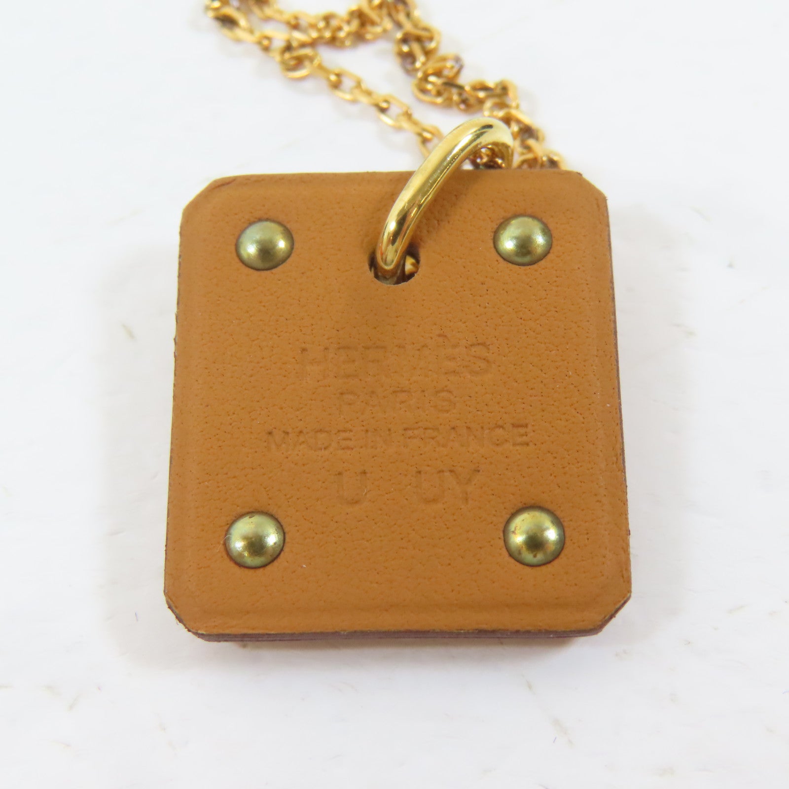 HERMES 皮革/金屬As de Coeur Pendant Necklace項鍊啡色/金色#48cm