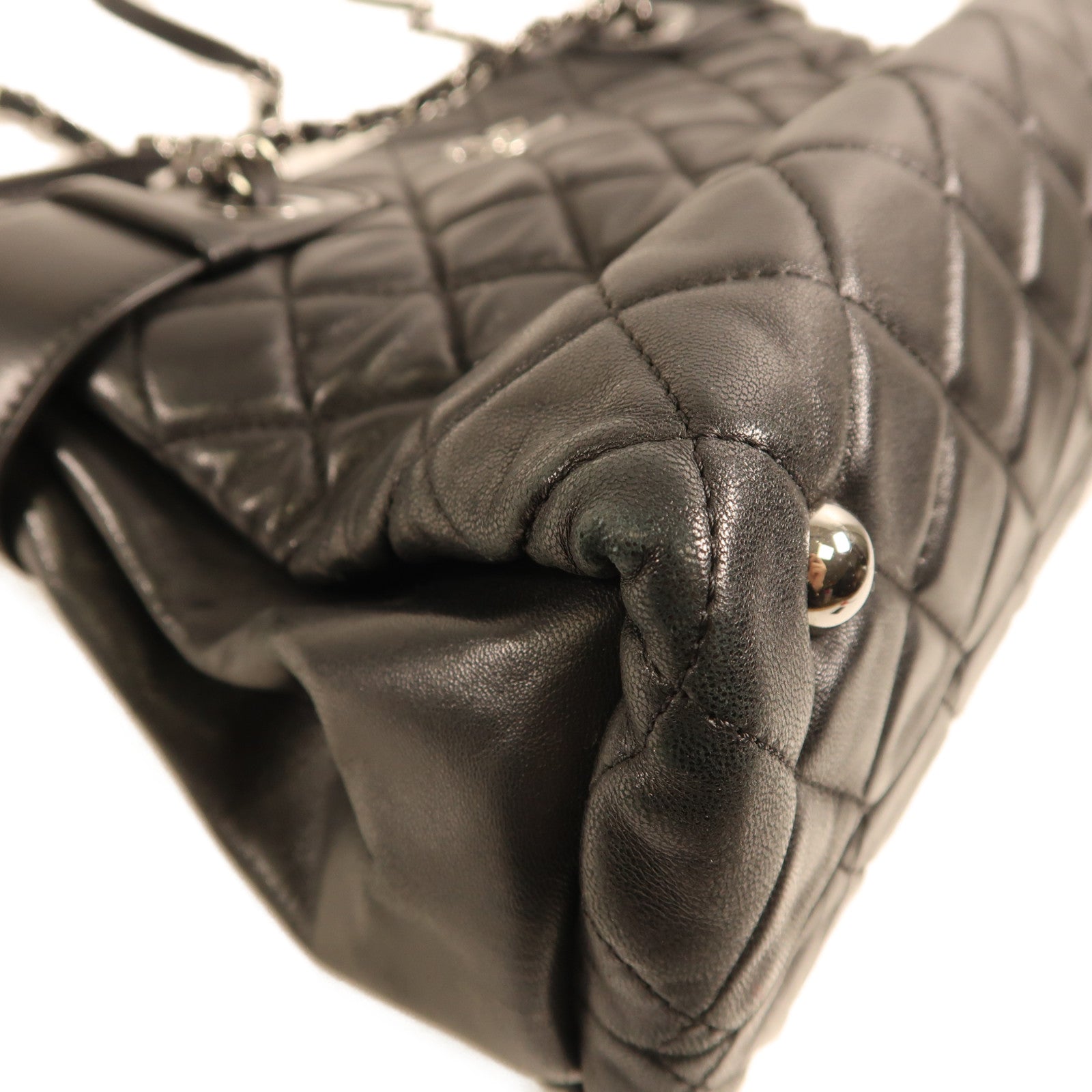 CHANEL 羊皮皮革Shoulder Bag銀扣鏈帶肩背袋黑色