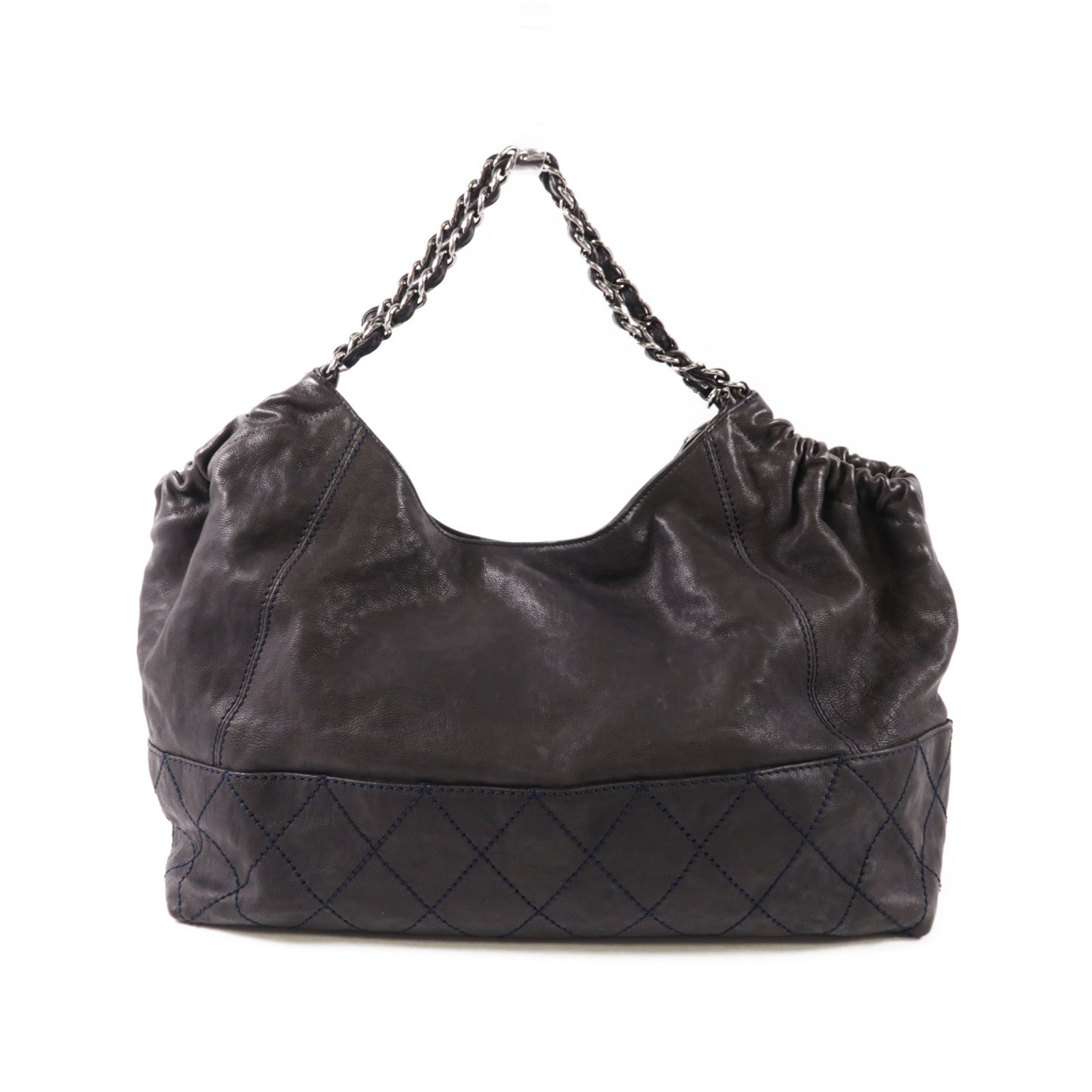 CHANEL 牛皮皮革Chain Shoulder銀扣鏈帶肩背袋