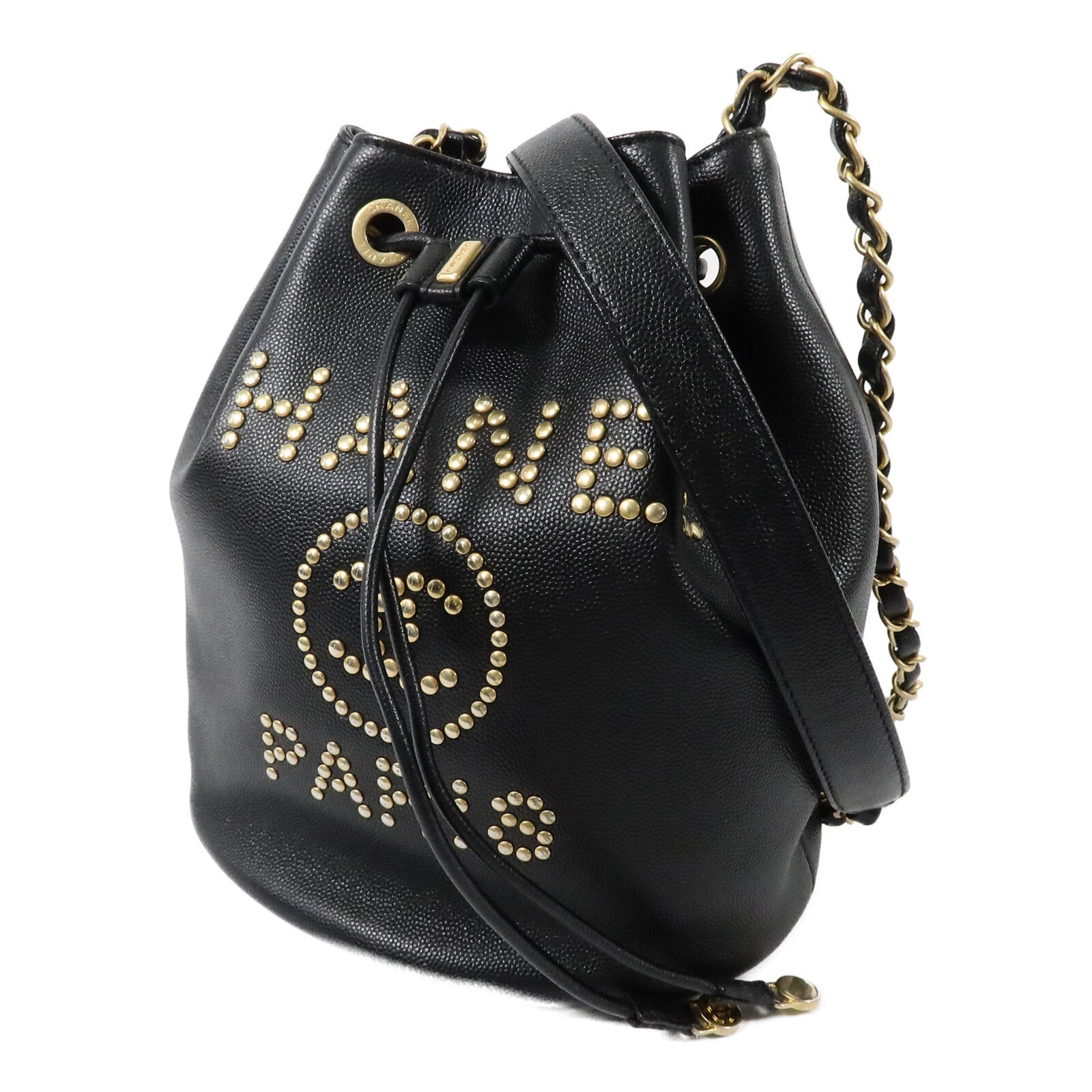 CHANEL 牛皮皮革Drawstring Bucket鏈帶肩背袋