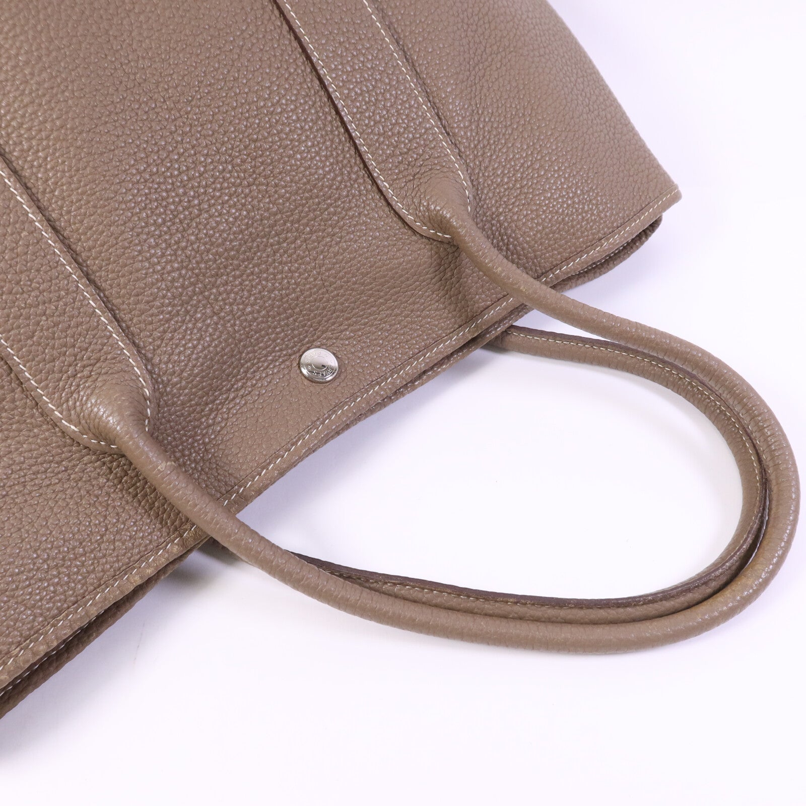HERMES Clemence皮革GardenParty PM銀扣手挽袋Etoupe