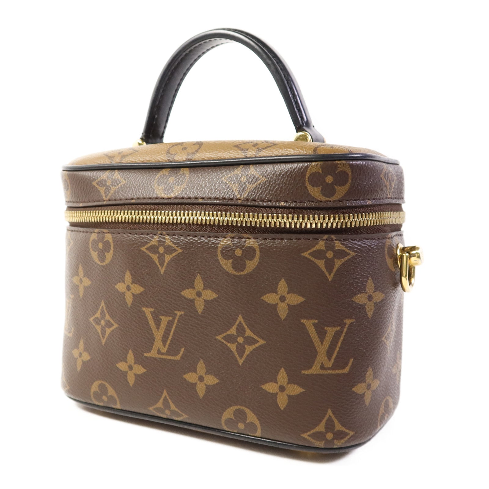 LOUIS VUITTON Monogram Reverse Vanity PM金扣手挽肩背兩用袋棕色