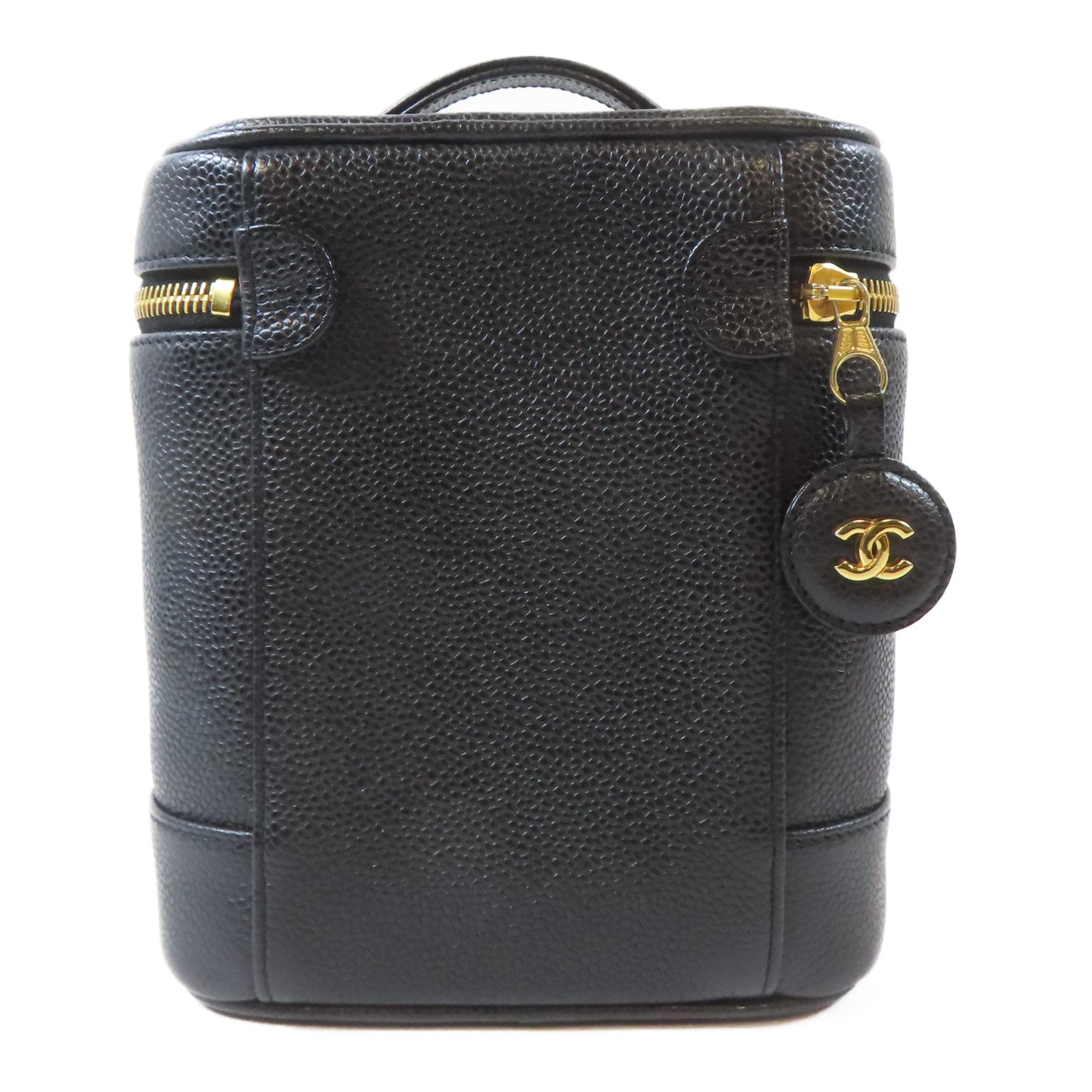CHANEL Caviar皮革Vintage Vanity Case金扣手挽袋黑色