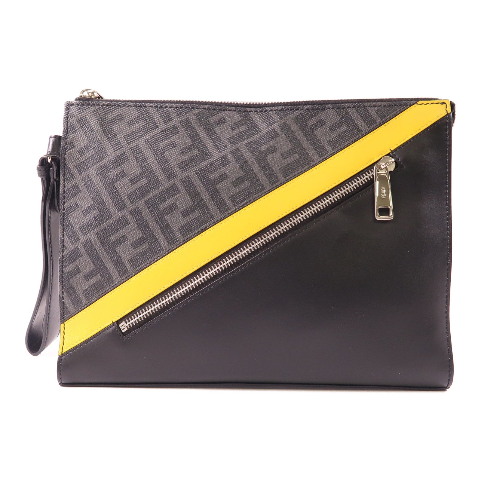 FENDI 塗層帆布Pouch銀扣手拿包