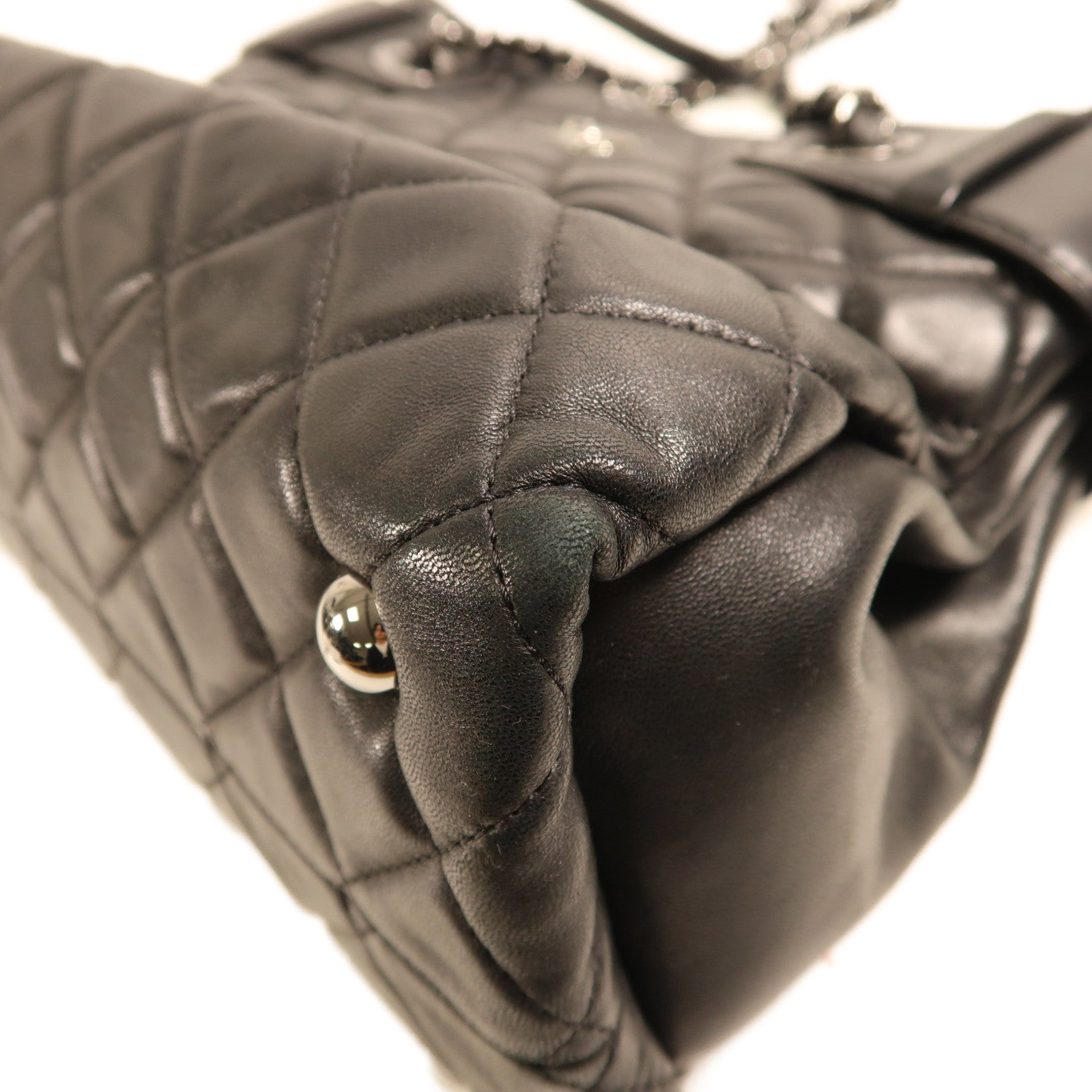 CHANEL 羊皮皮革Shoulder Bag銀扣鏈帶肩背袋黑色