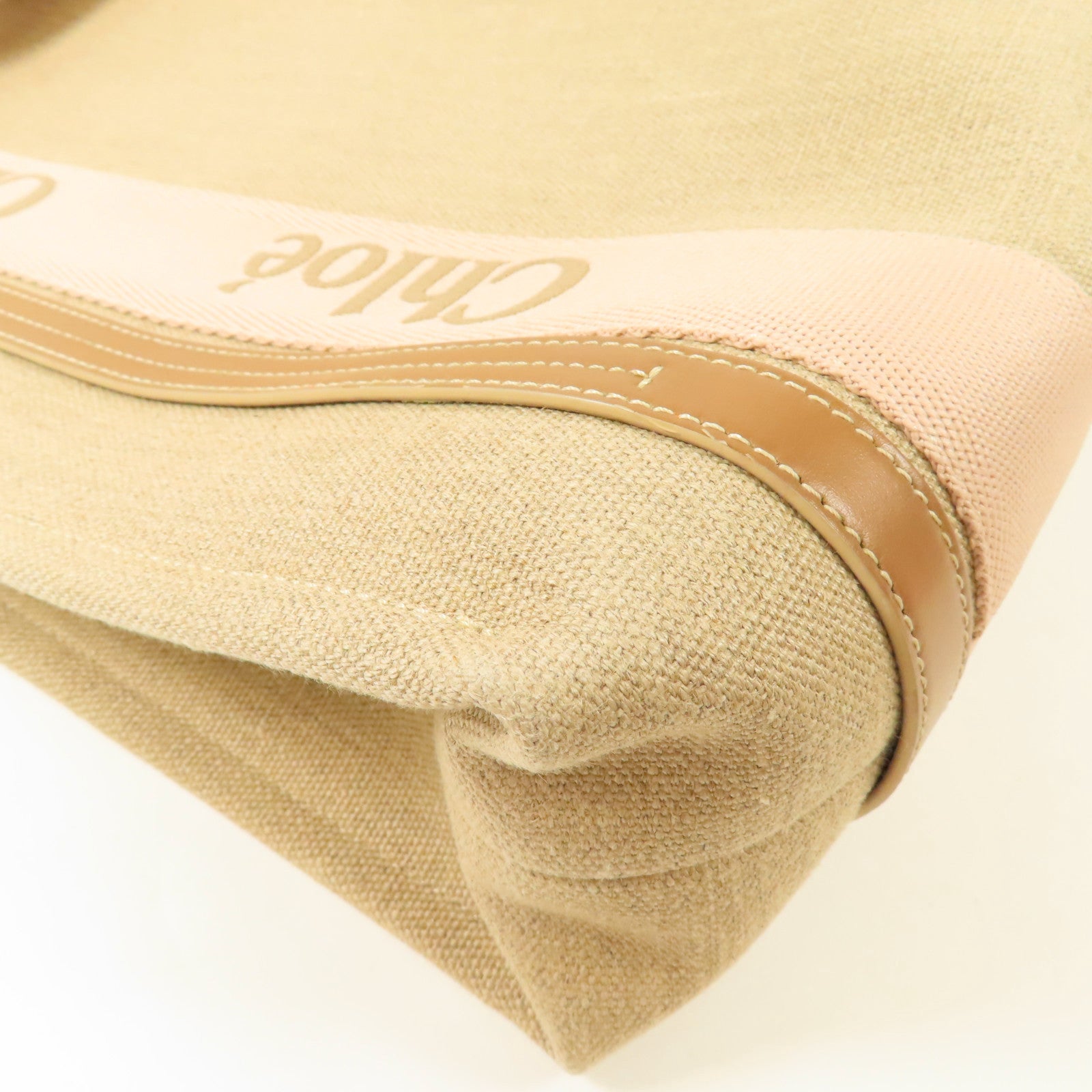 Chloe Woody Tote Bag Canvas Pink/Beige