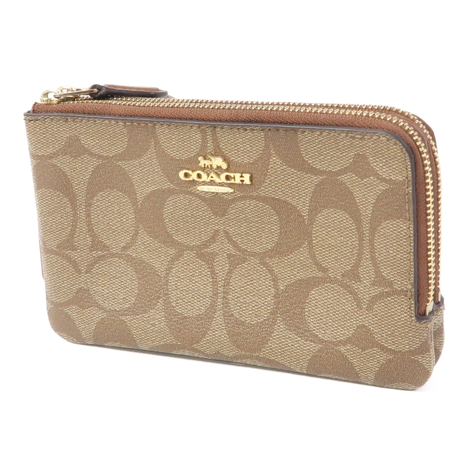 COACH 塗層帆布Pouch金扣手拿包啡色