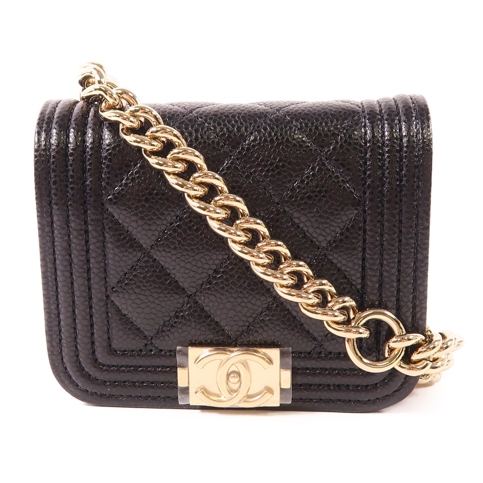 CHANEL CC GHW Boy Chain Shoulder Bag Calfskin Leather Black