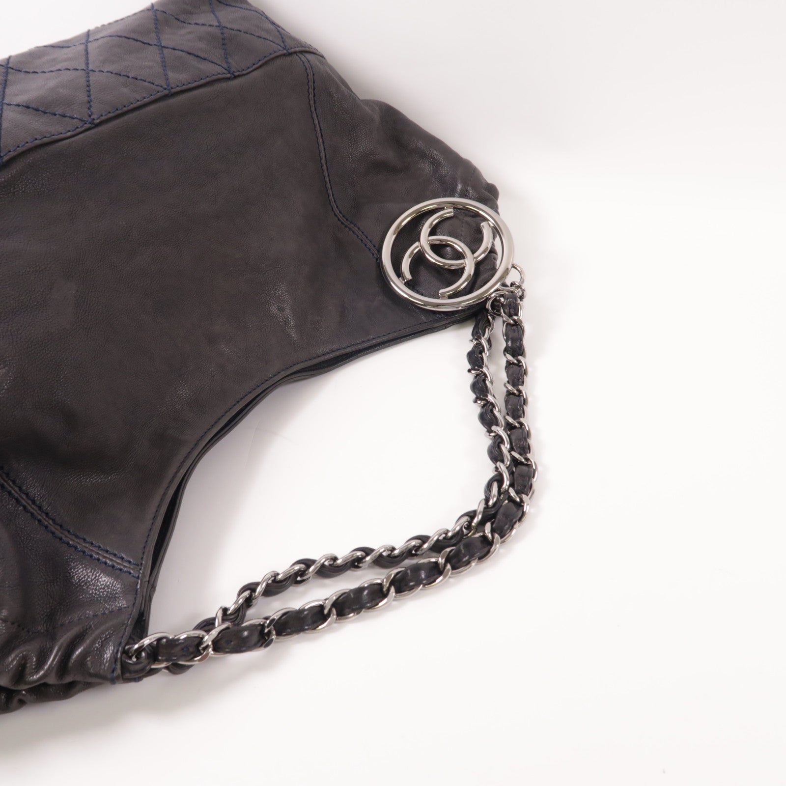 CHANEL 牛皮皮革Chain Shoulder銀扣鏈帶肩背袋