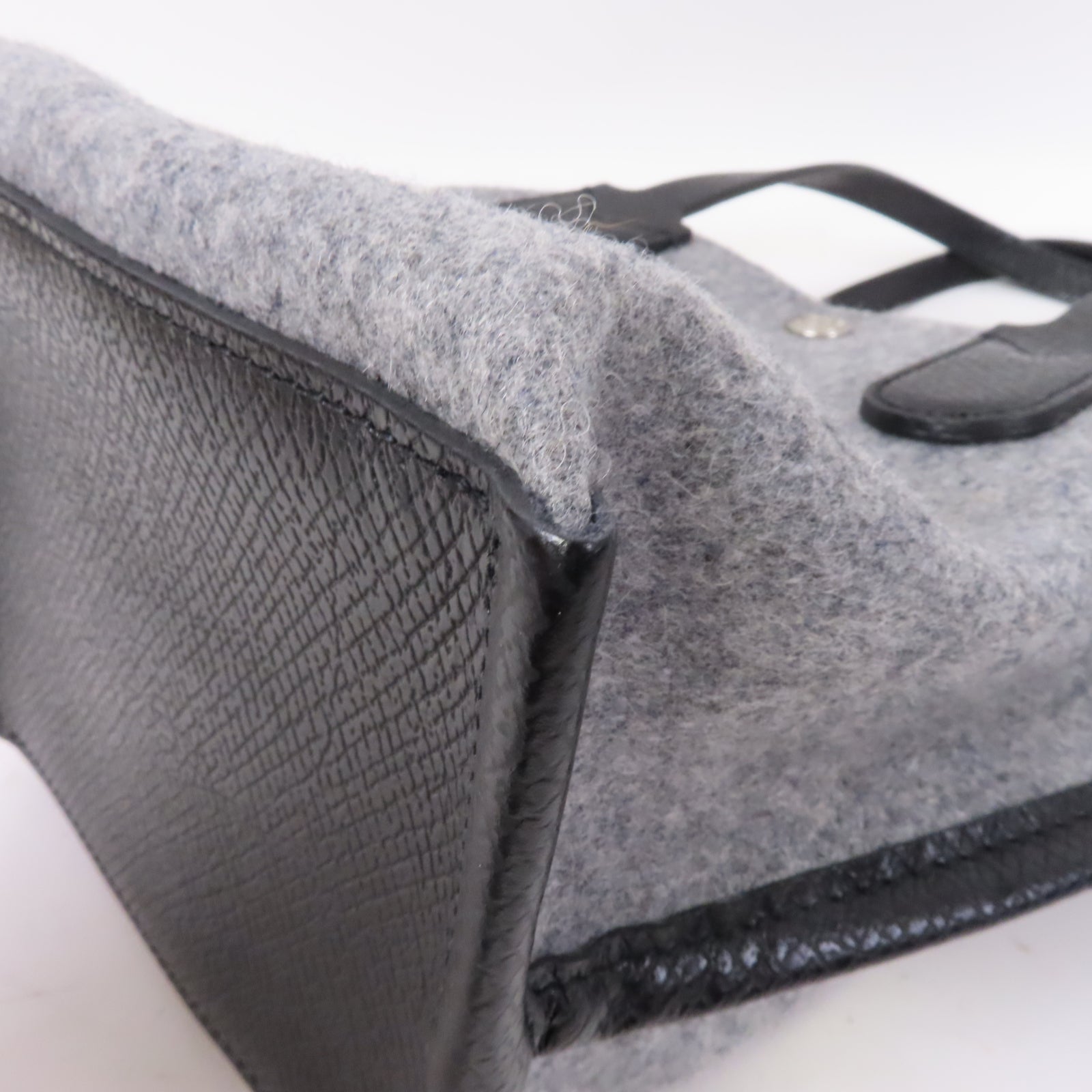 Longchamp 帆布Small Tote銀扣手挽袋灰色