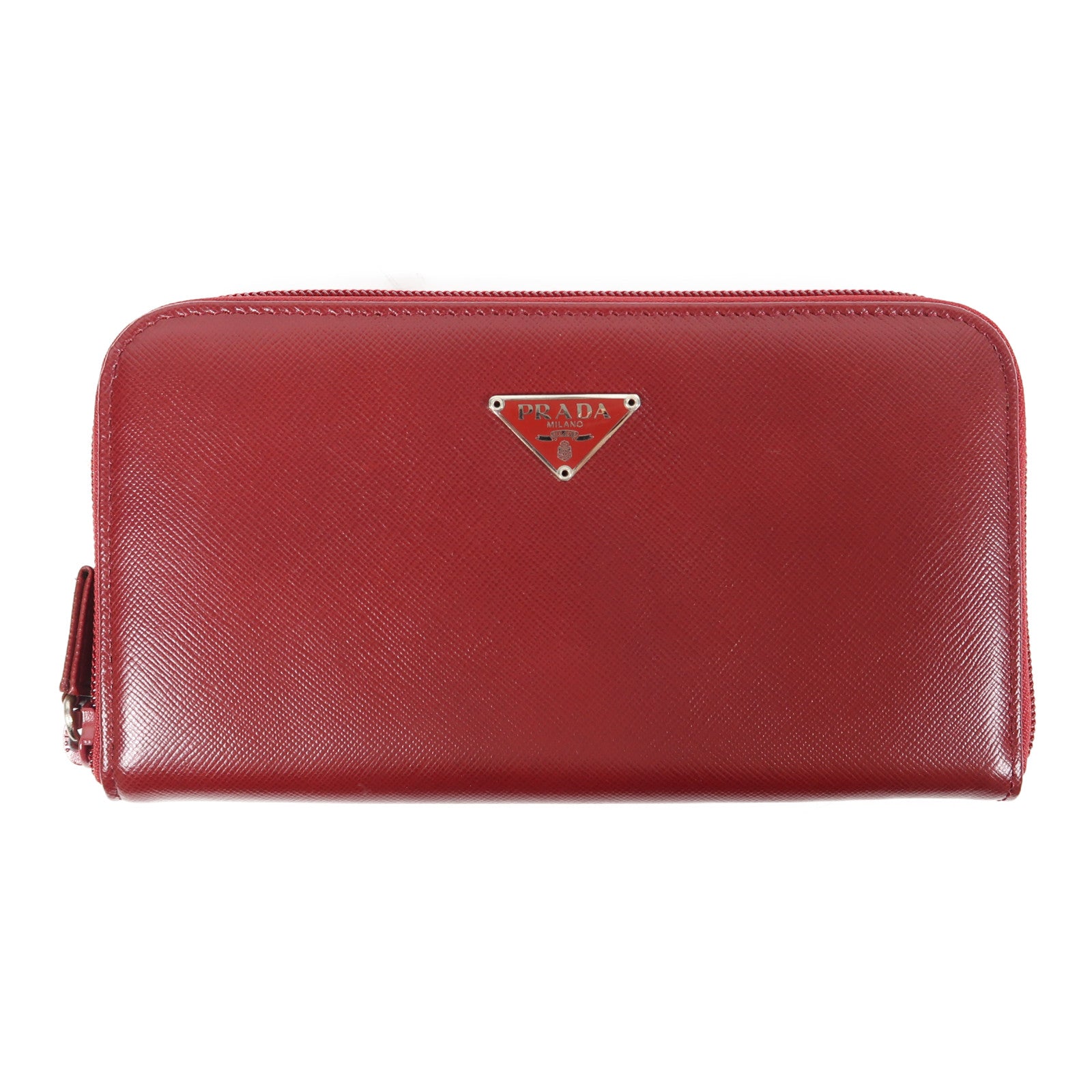 PRADA Saffiano皮革Long Wallet銀扣長錢包紅色