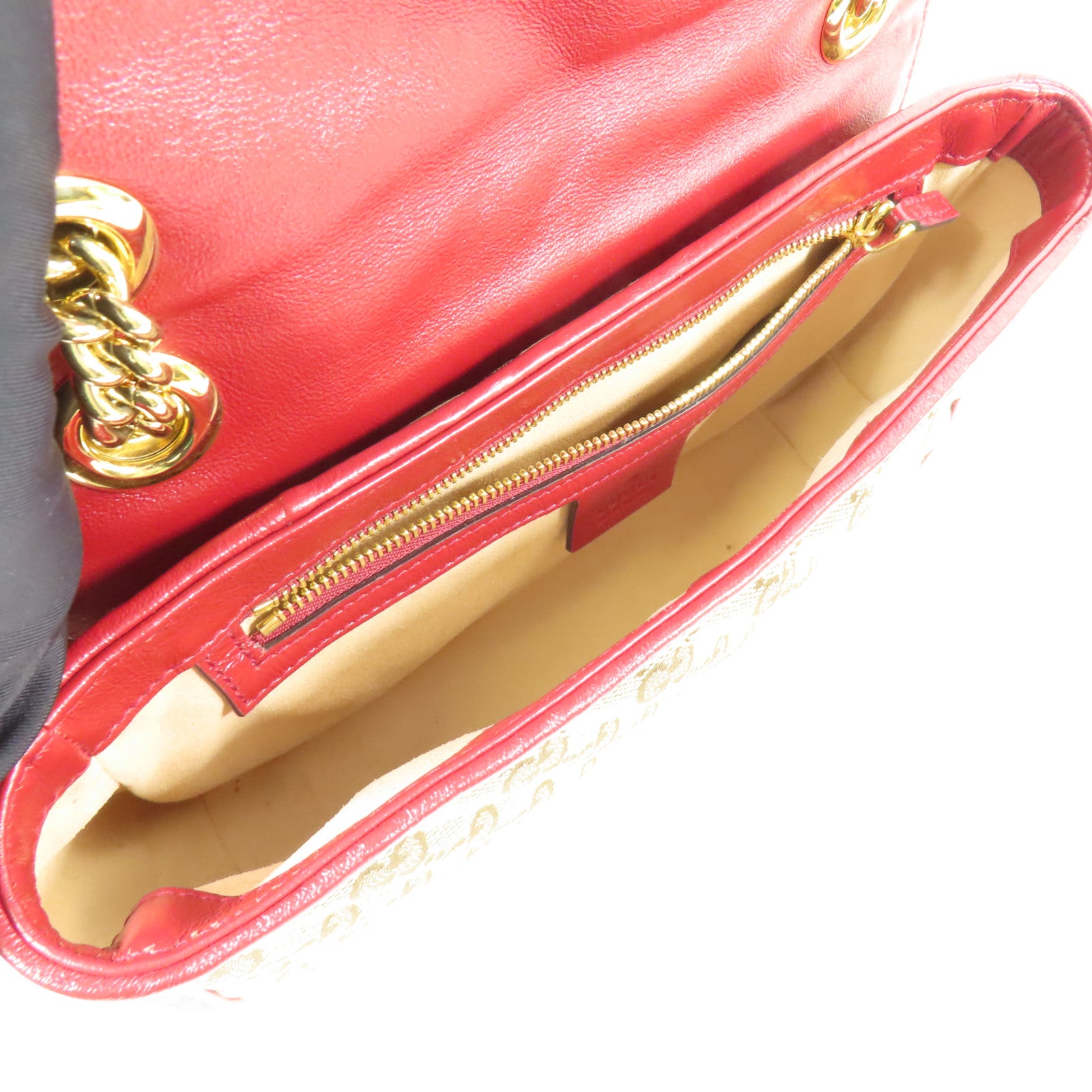 GUCCI GG GHW Marmont Bag Chain Shoulder Bag GG Canvas Brown Red