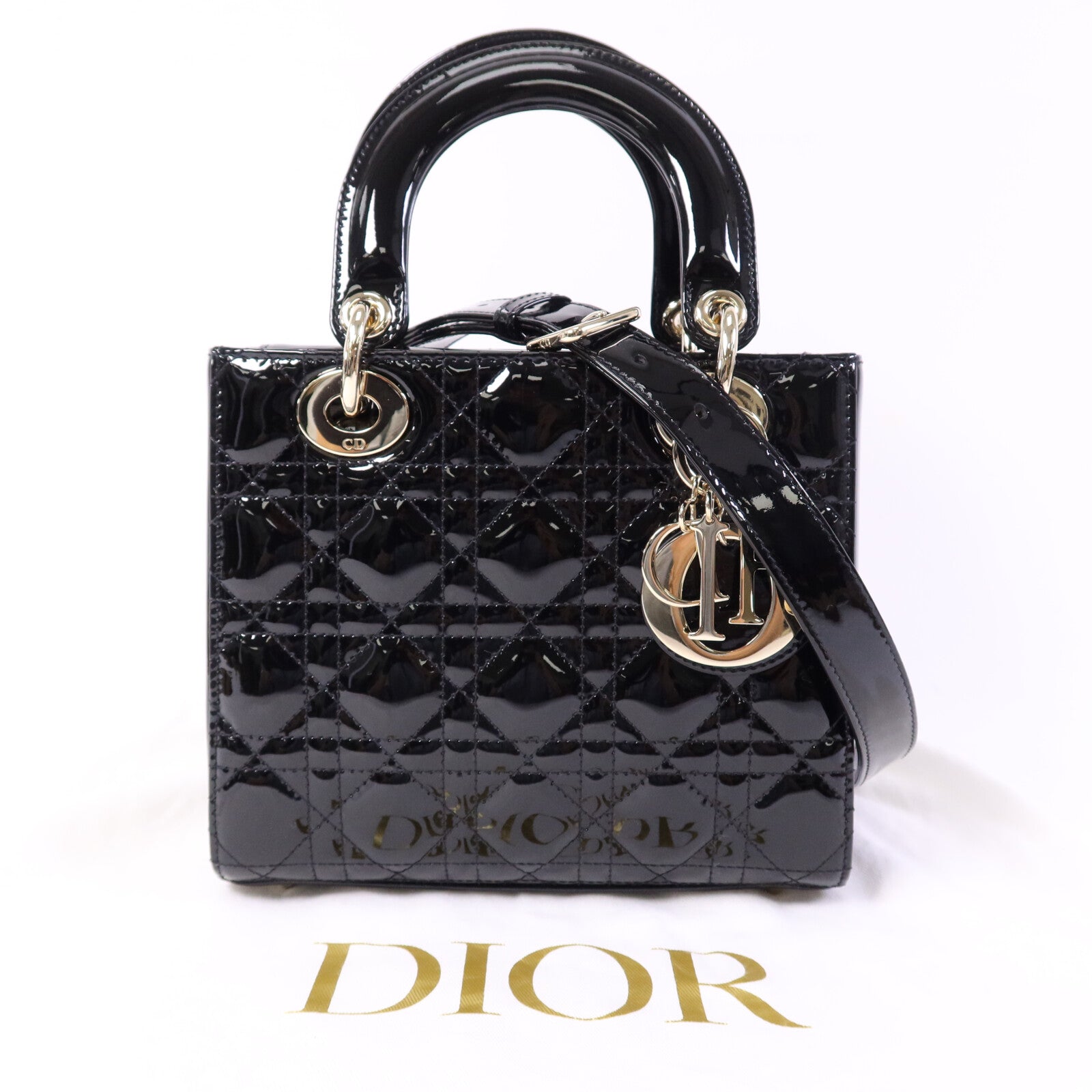 Dior 漆皮皮革Lady Dior Small金扣手挽肩背兩用袋