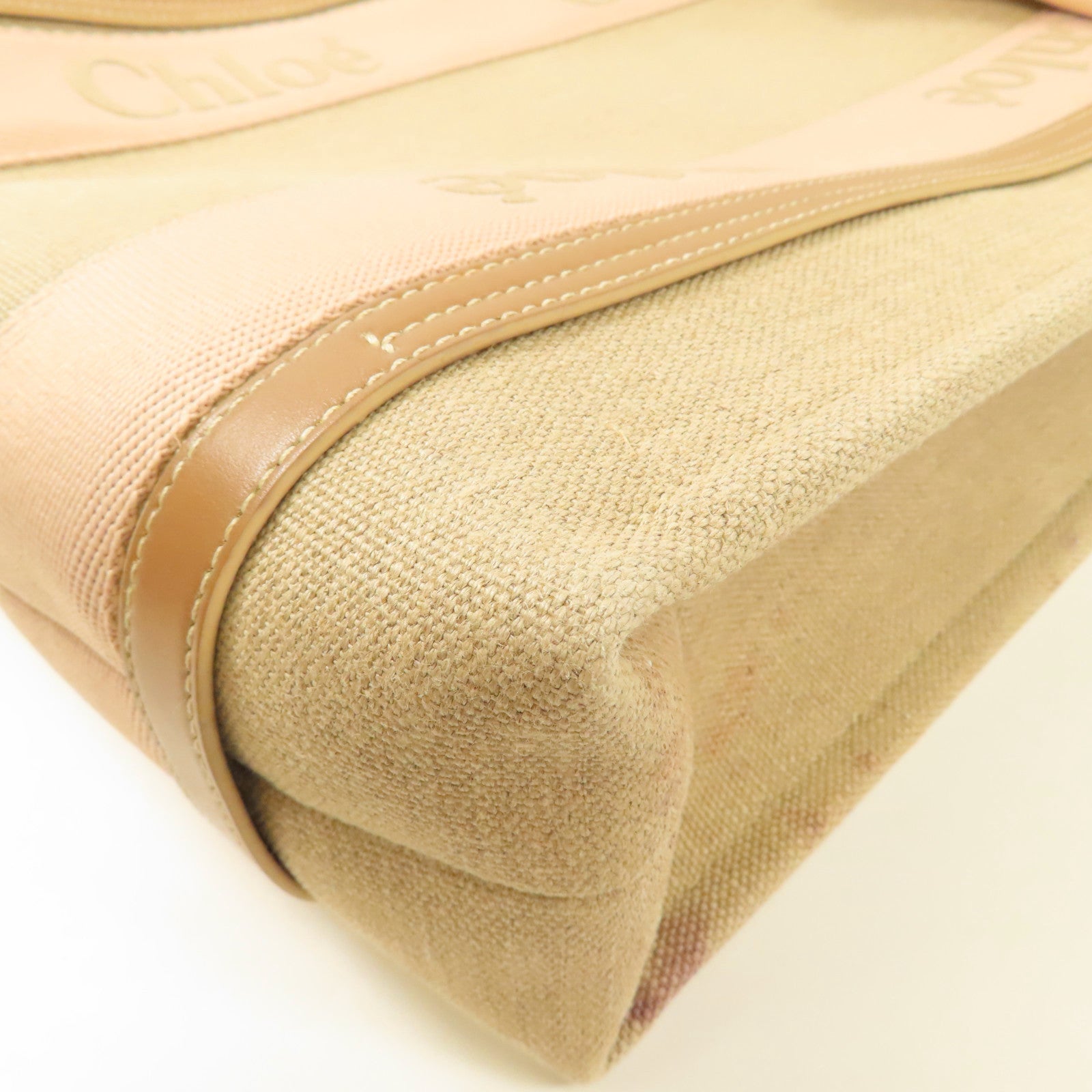 Chloe Woody Tote Bag Canvas Pink/Beige