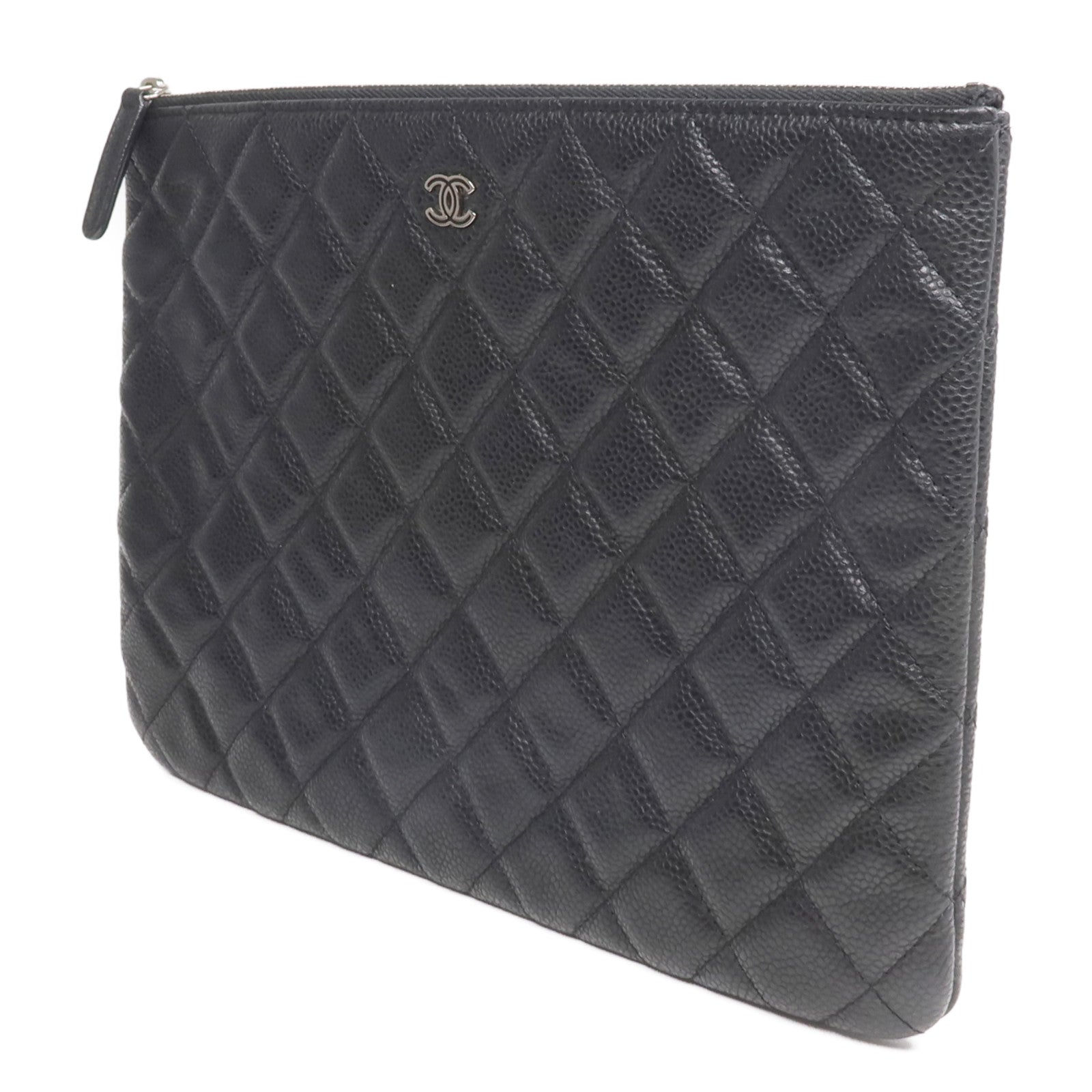 CHANEL 牛皮皮革Pouch銀扣手拿包