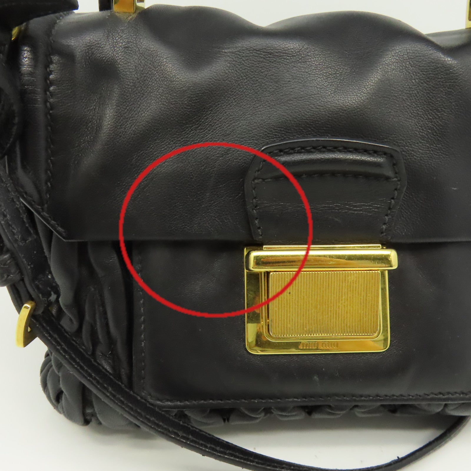 Miu Miu 牛皮皮革2Way Shoulder Bag金扣手挽肩背兩用袋黑色