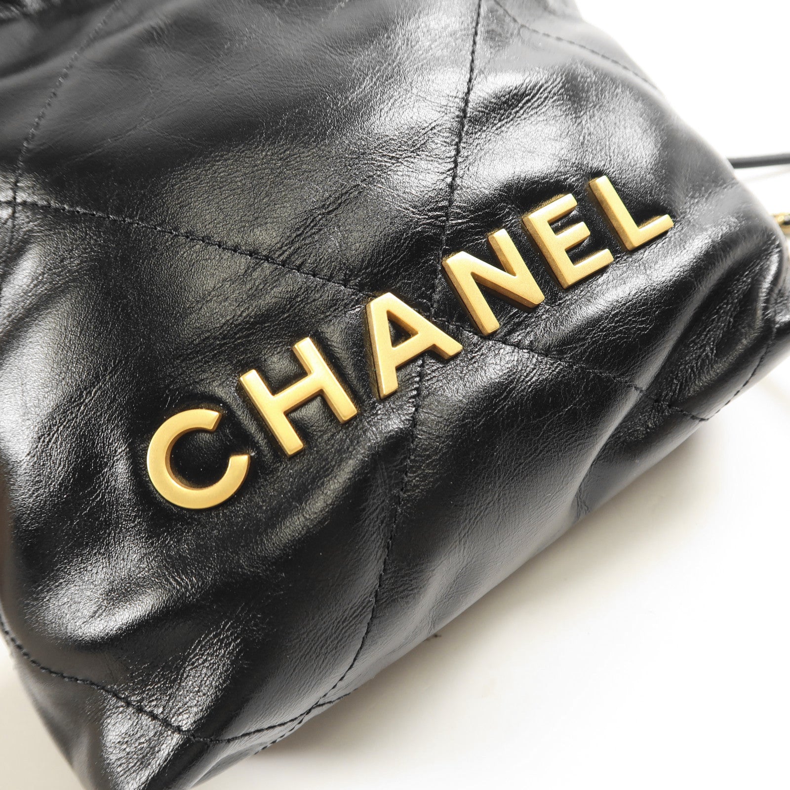 CHANEL 牛皮皮革Mini C22金扣鏈帶手挽肩背兩用袋
