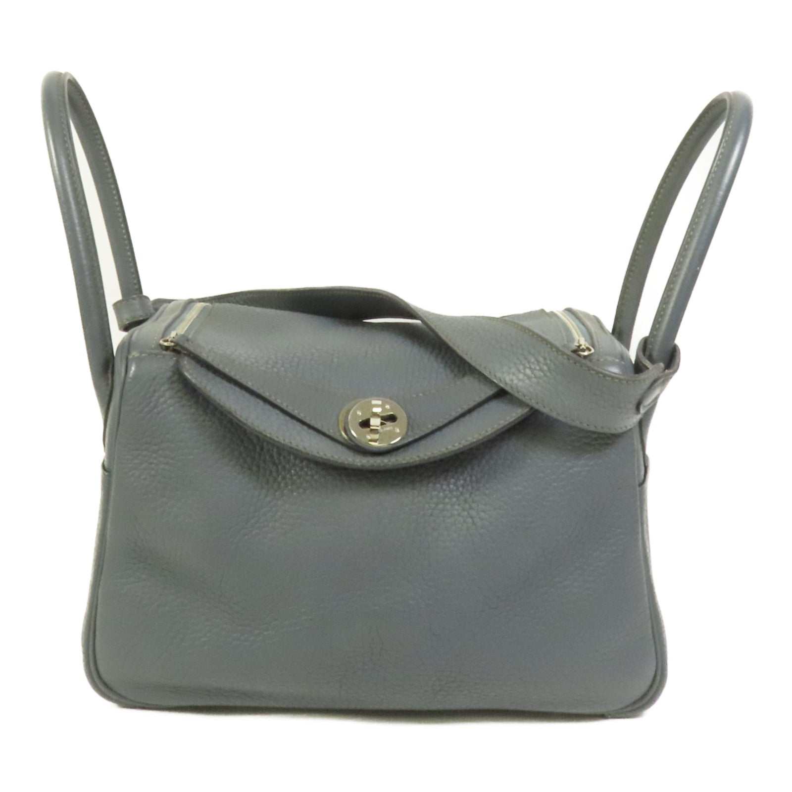 HERMES Clemence皮革Lindy 26銀扣手挽肩背兩用袋Bleu Orage