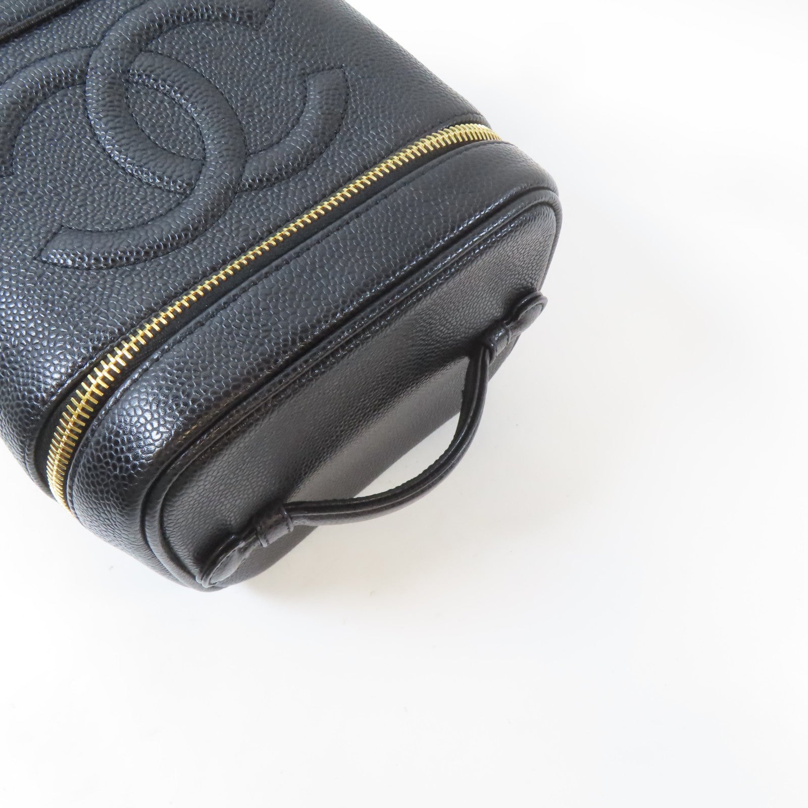 CHANEL Caviar皮革Vintage Vanity Case金扣手挽袋黑色