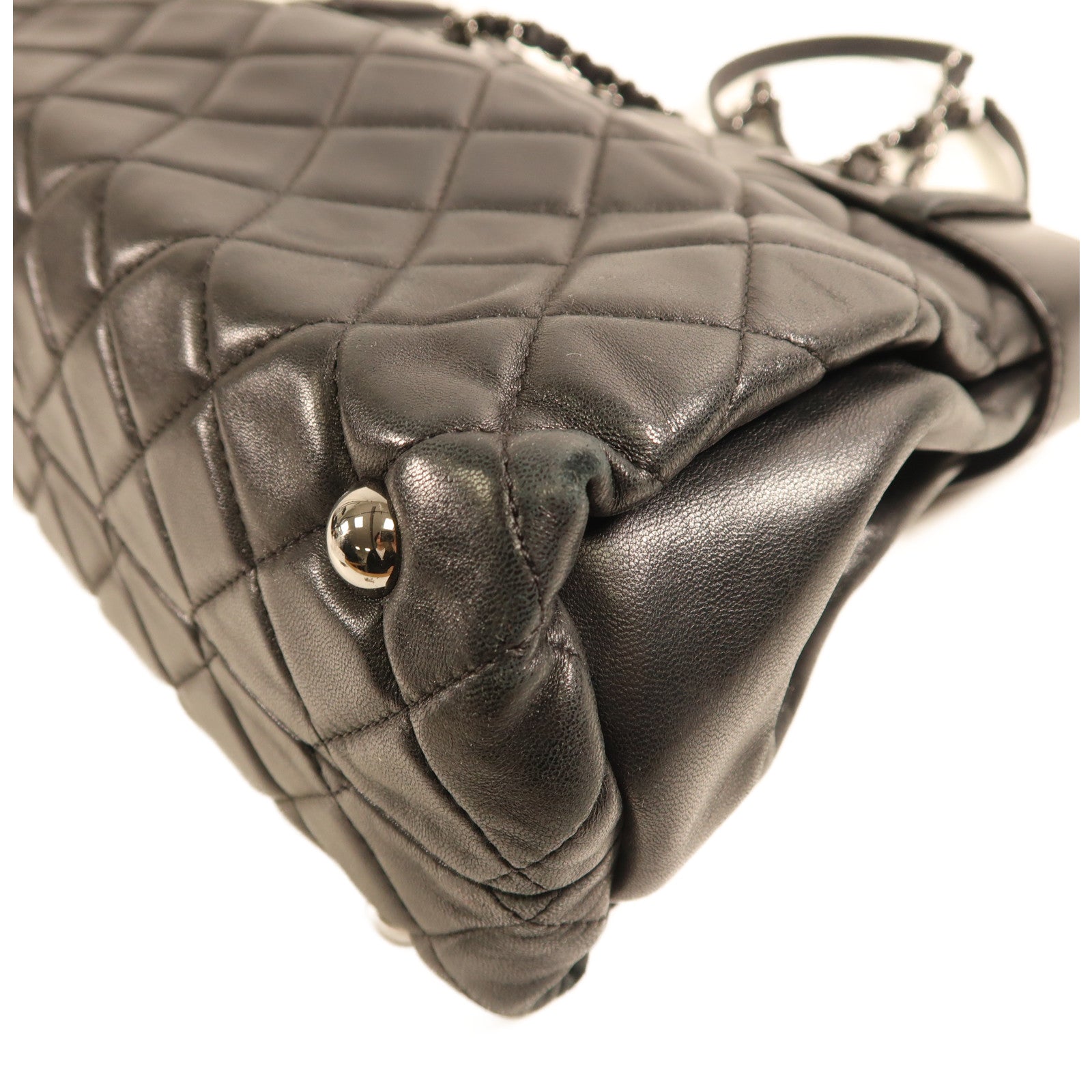 CHANEL 羊皮皮革Shoulder Bag銀扣鏈帶肩背袋黑色