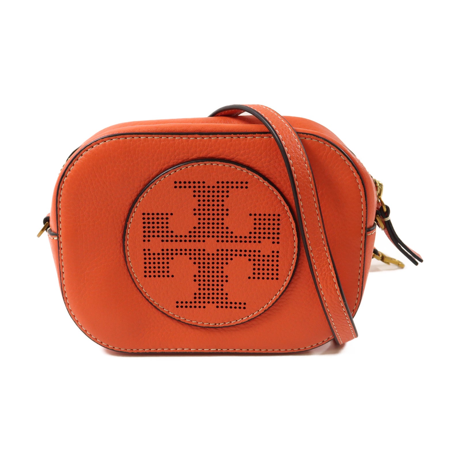 Tory Burch 牛皮皮革Shoulder Bag金扣肩背袋橙色