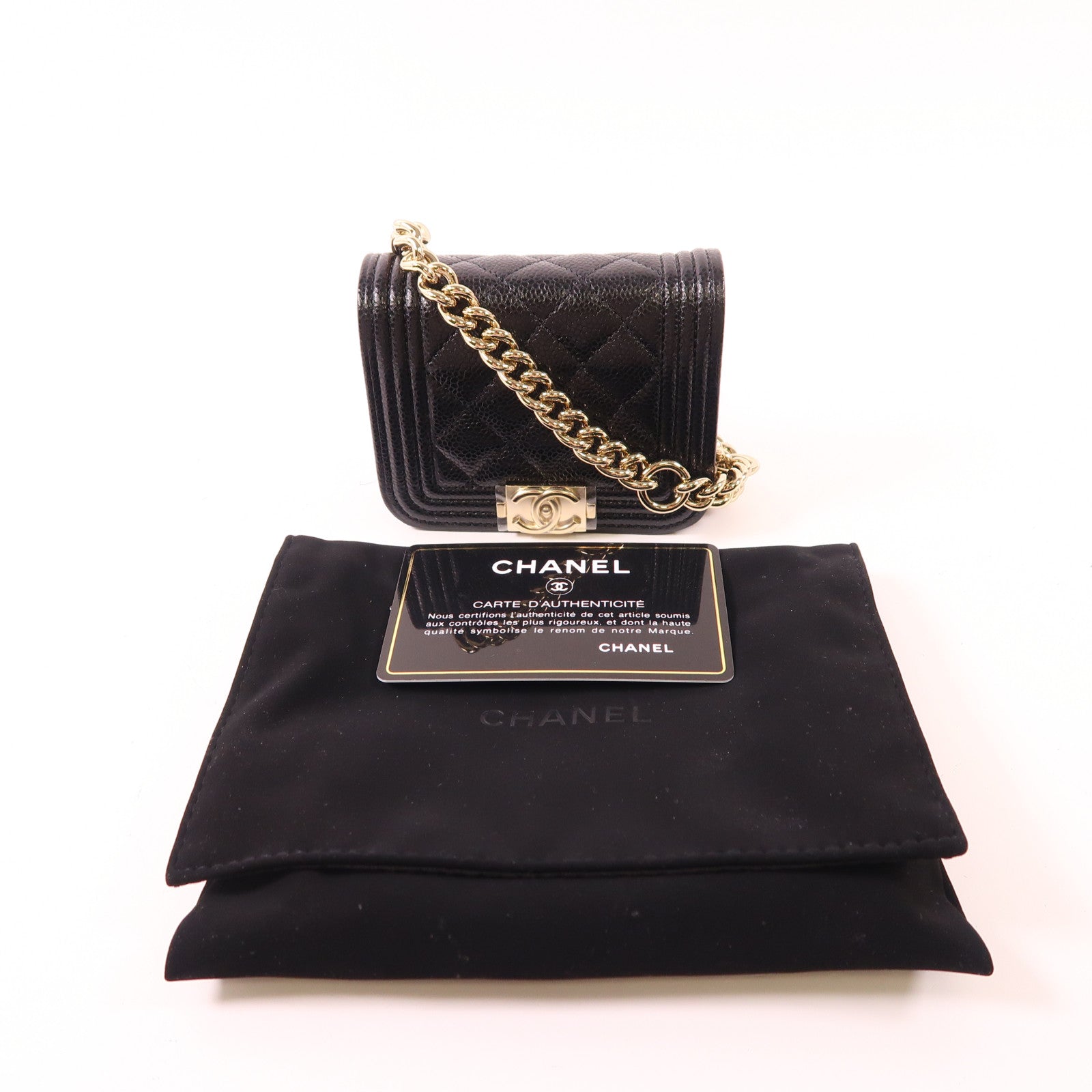 CHANEL 牛皮皮革Boy金扣鏈帶肩背袋