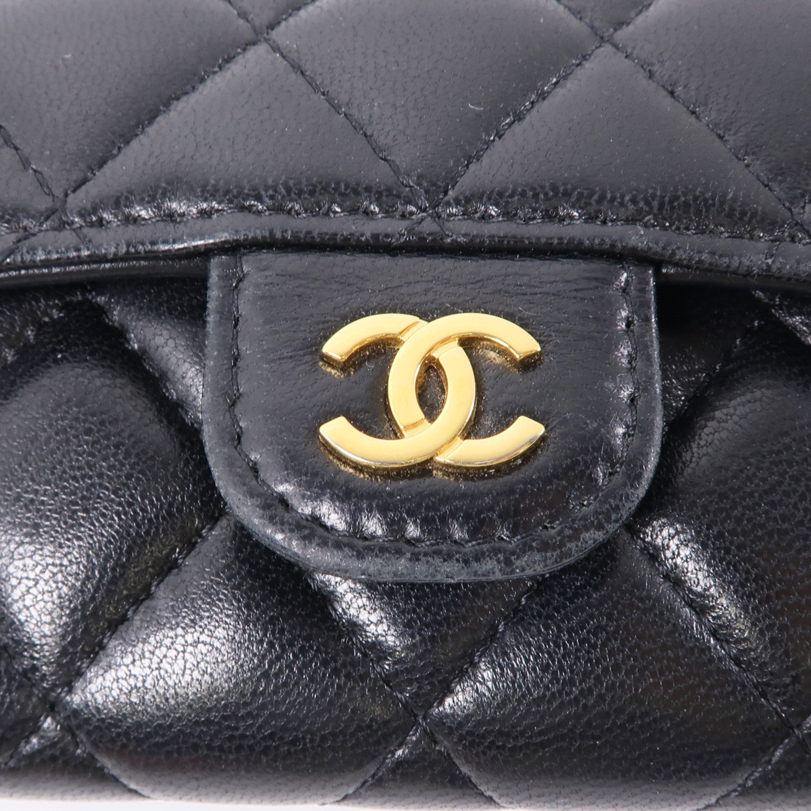CHANEL 羊皮皮革Card Case金扣卡片套黑色