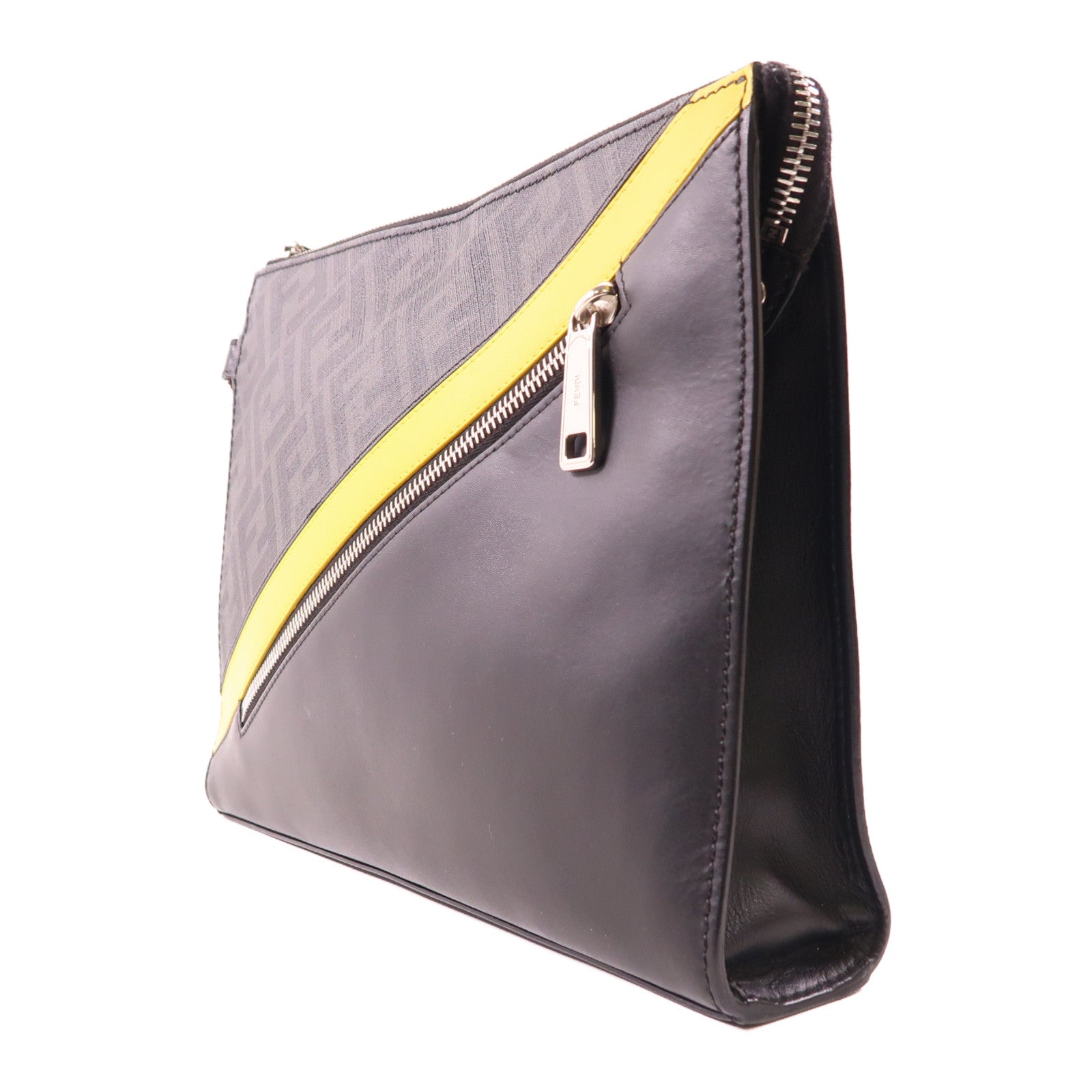 FENDI 塗層帆布Pouch銀扣手拿包