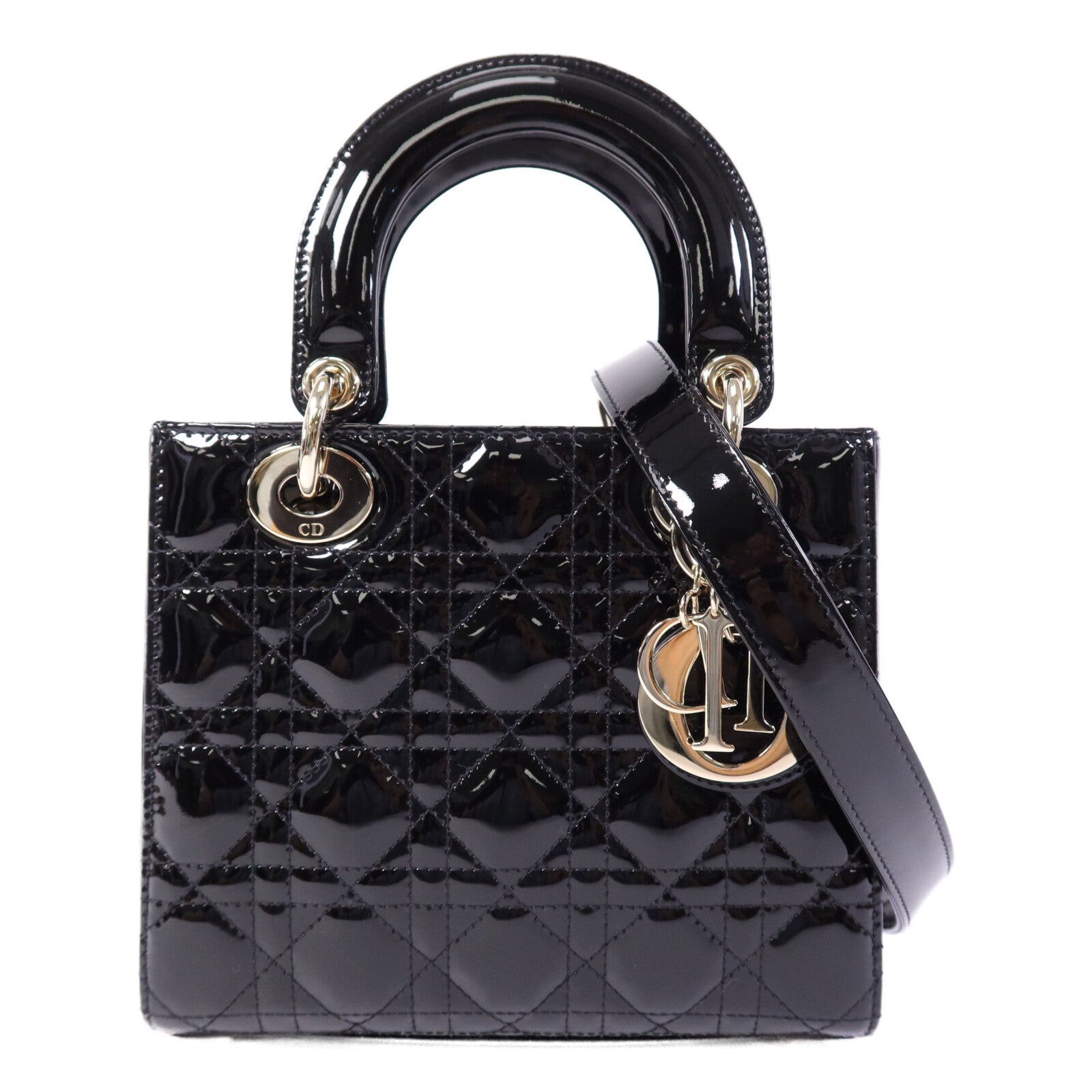 Dior 漆皮皮革Lady Dior Small金扣手挽肩背兩用袋
