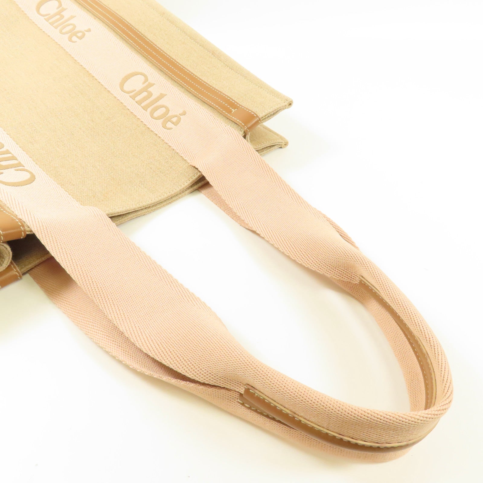 Chloe Woody Tote Bag Canvas Pink/Beige