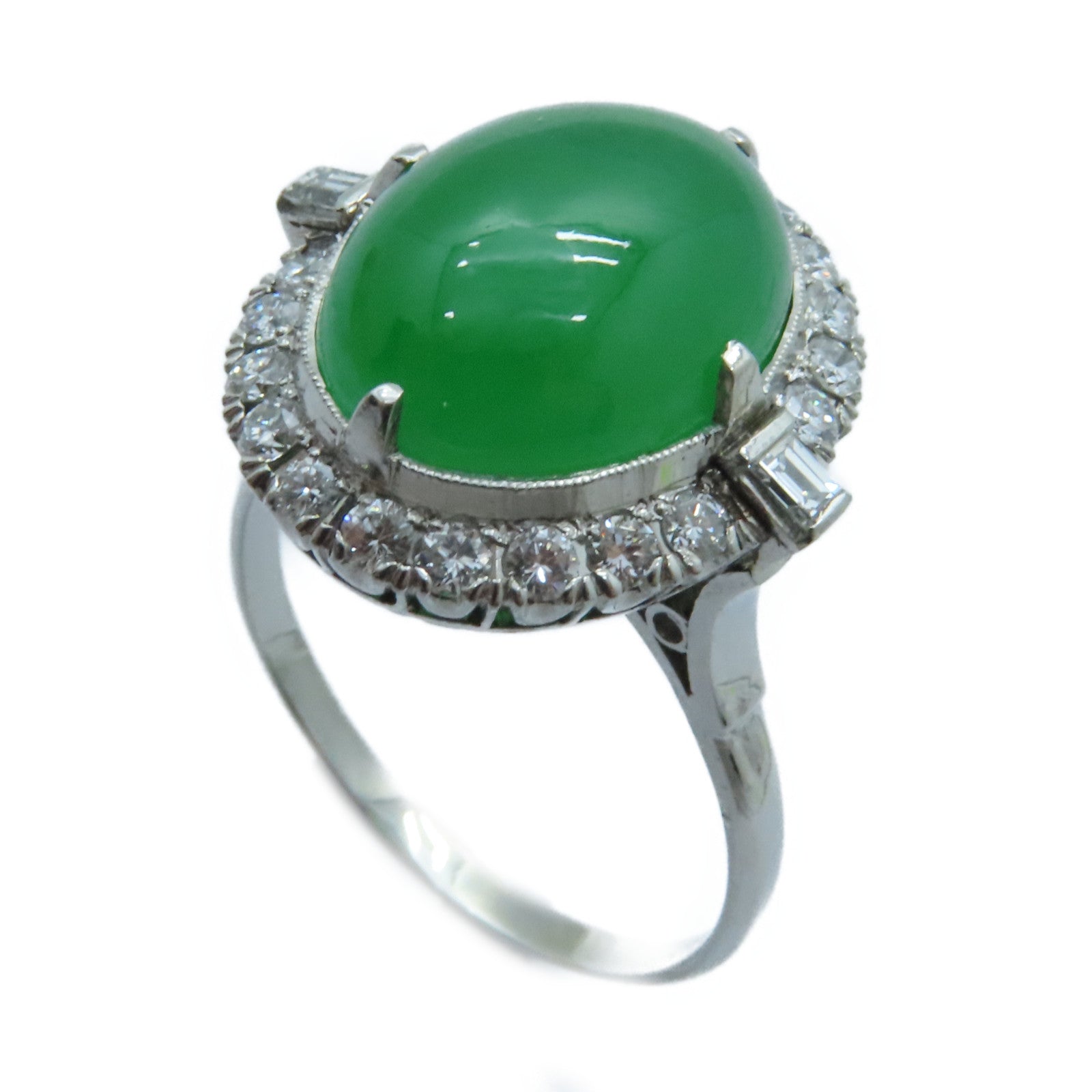 JEWELRY PT750鉑金Jade Diamond Ring 8.4ct翡翠/0.59ct鑽石戒指US#9