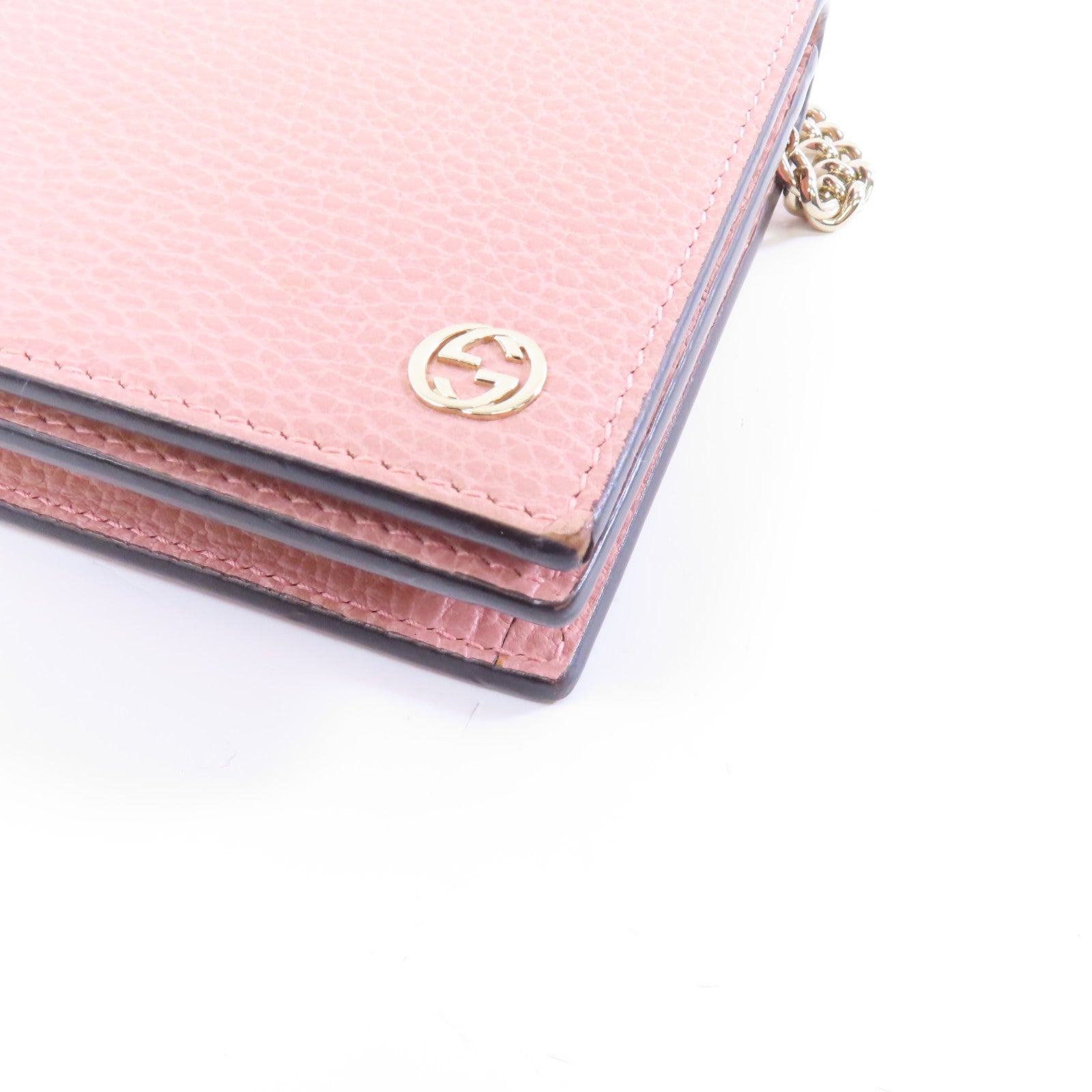 GUCCI 【激減優惠】牛皮皮革Chain Shoulder金扣鏈帶肩背袋粉紅色