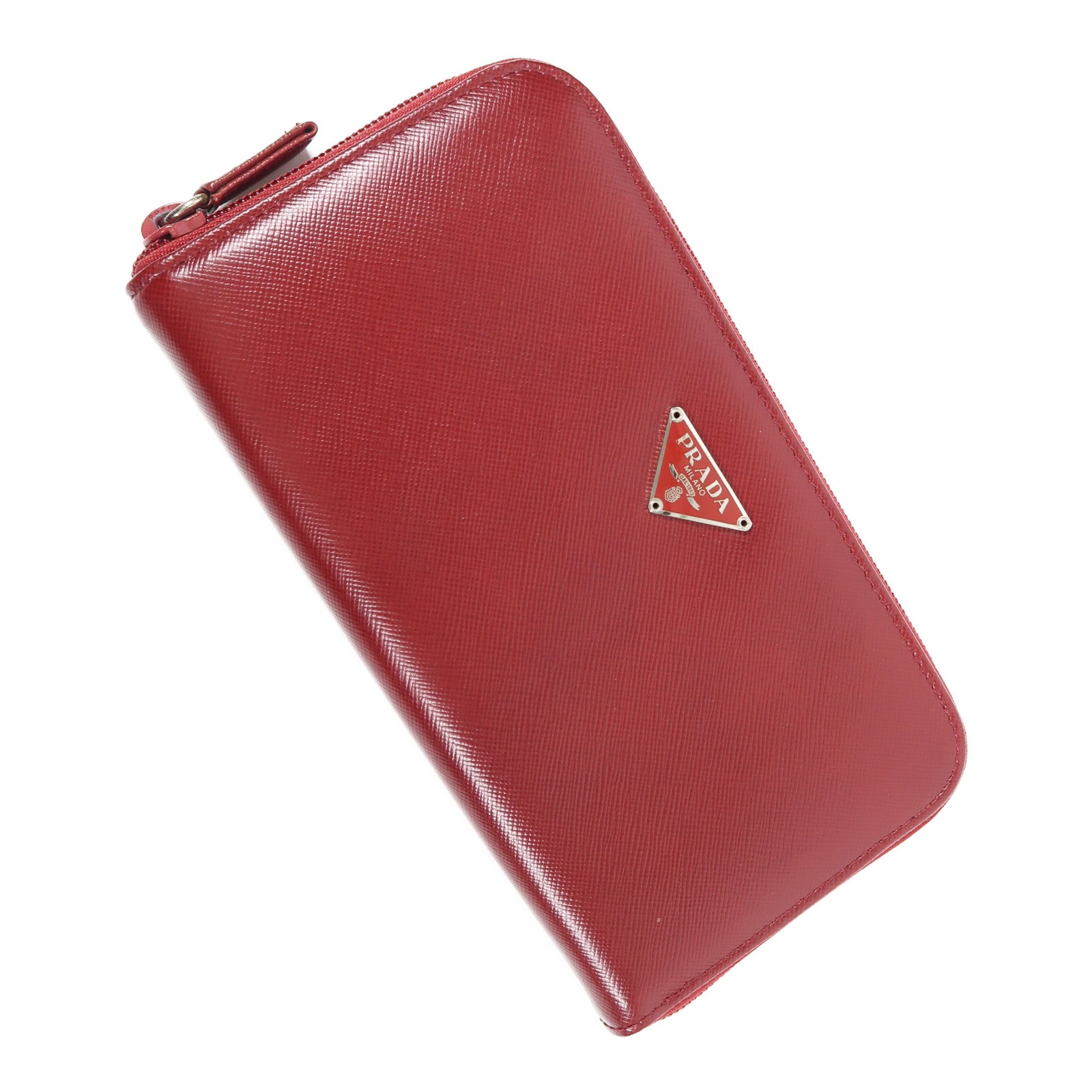 PRADA Saffiano皮革Long Wallet銀扣長錢包紅色
