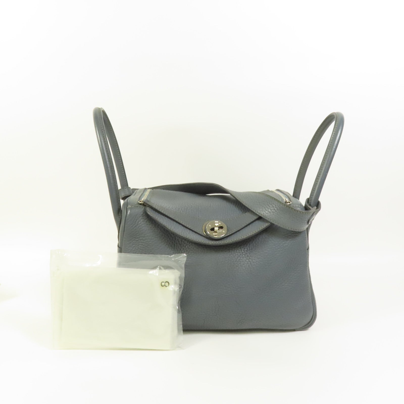 HERMES Clemence皮革Lindy 26銀扣手挽肩背兩用袋Bleu Orage