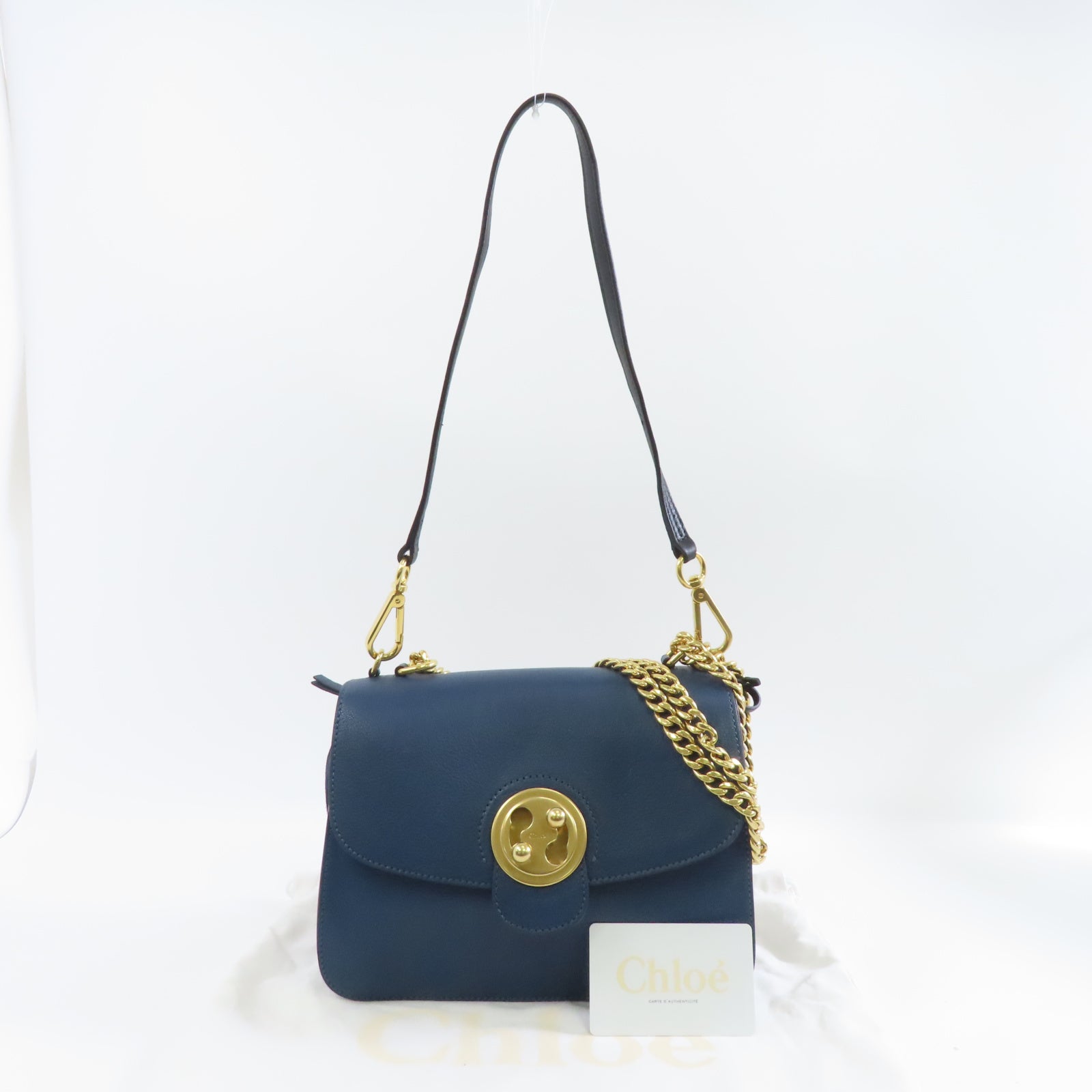 Chloe 【激減優惠】牛皮皮革Sacs Porte Epau金扣手挽肩背兩用袋藍色