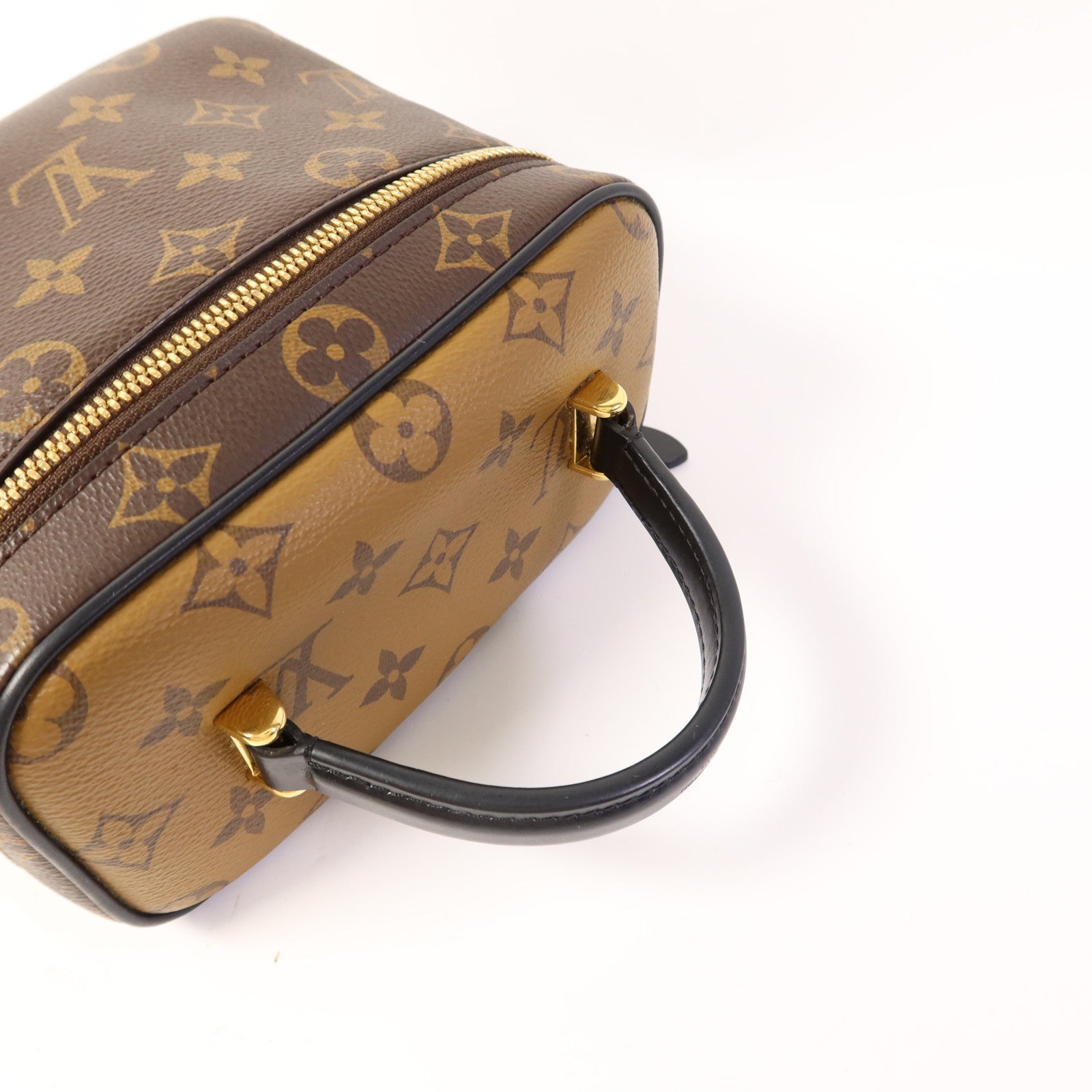 LOUIS VUITTON Monogram Reverse Vanity PM金扣手挽肩背兩用袋棕色