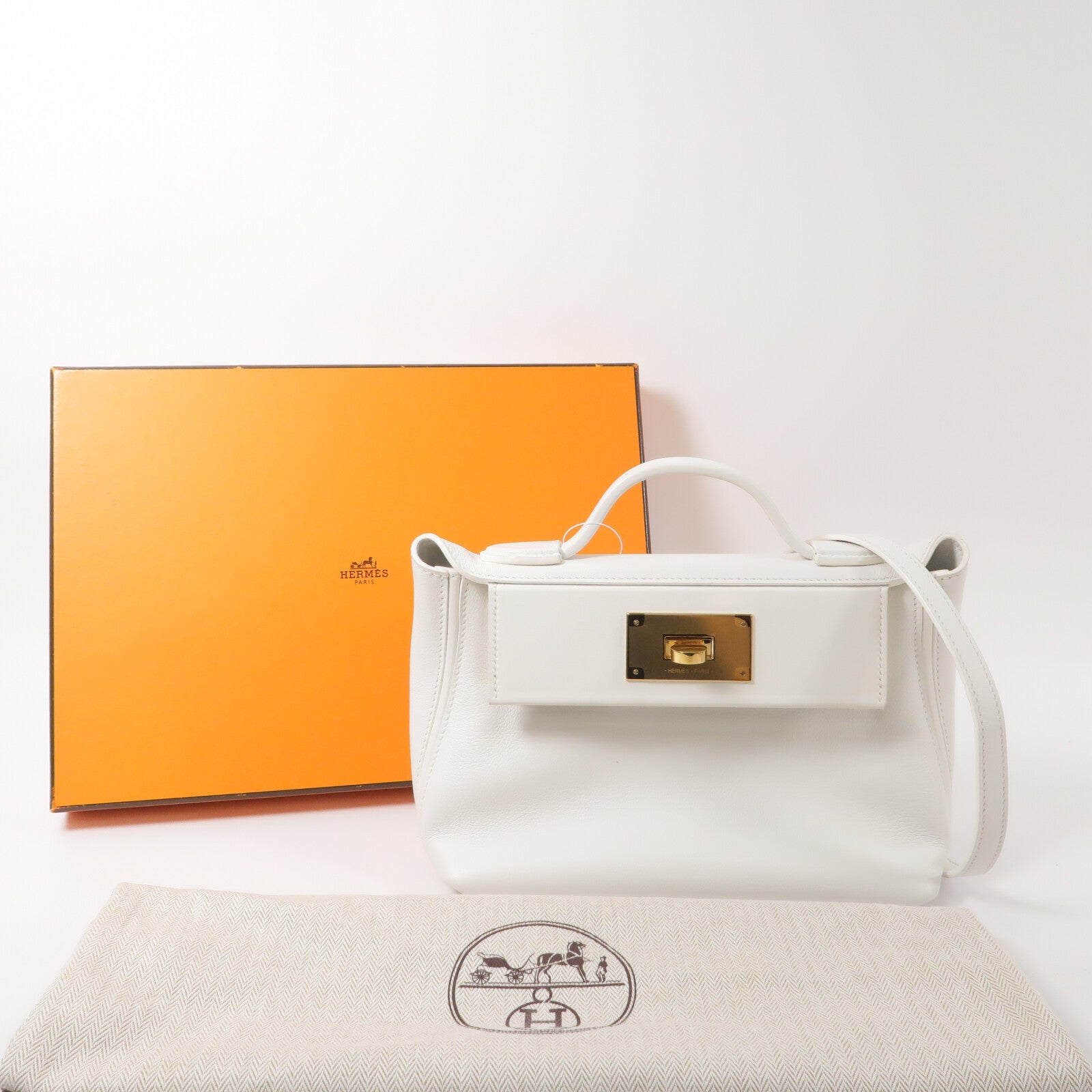HERMES Evercolor皮革24/24 Mini手挽肩背兩用袋Craie