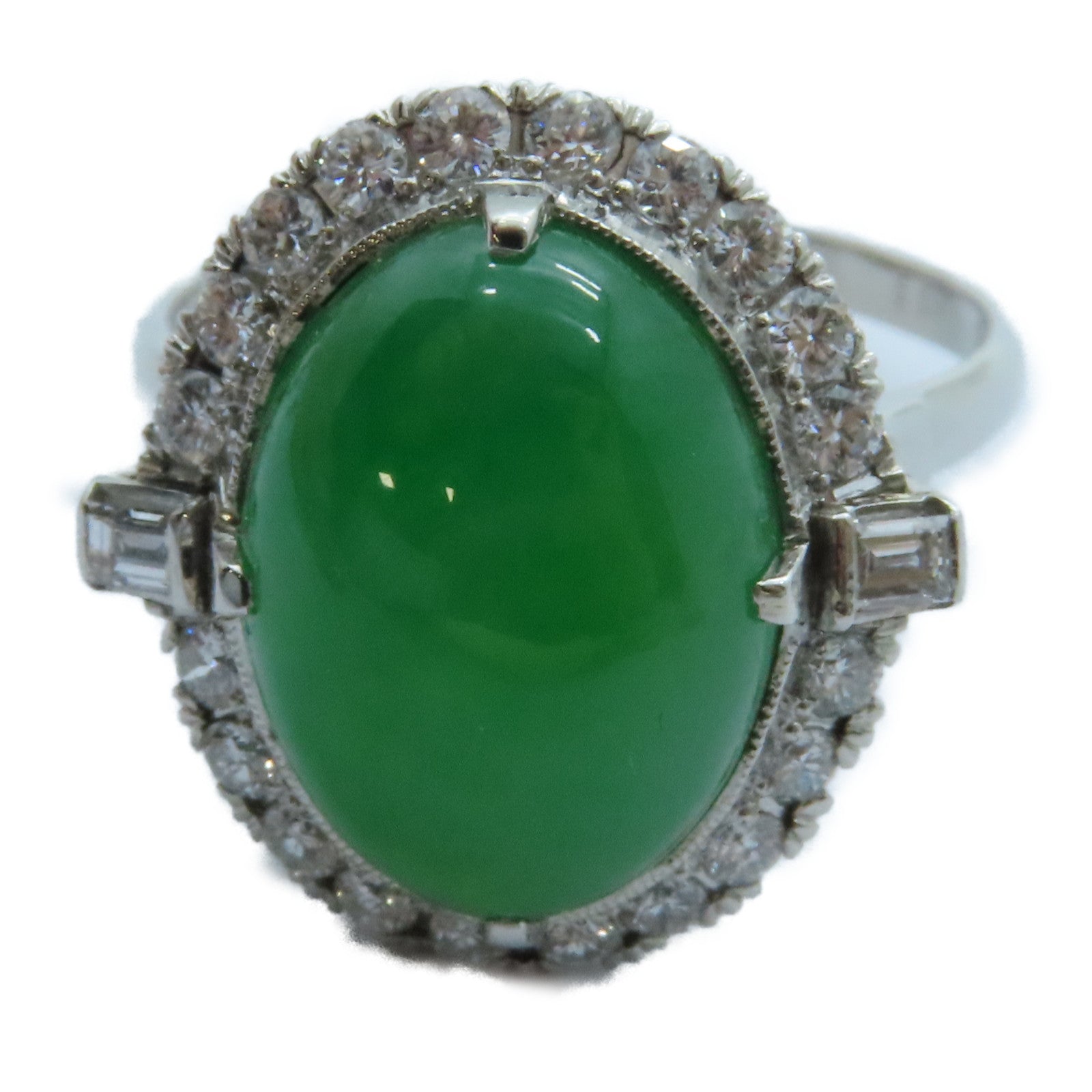 JEWELRY PT750鉑金Jade Diamond Ring 8.4ct翡翠/0.59ct鑽石戒指US#9